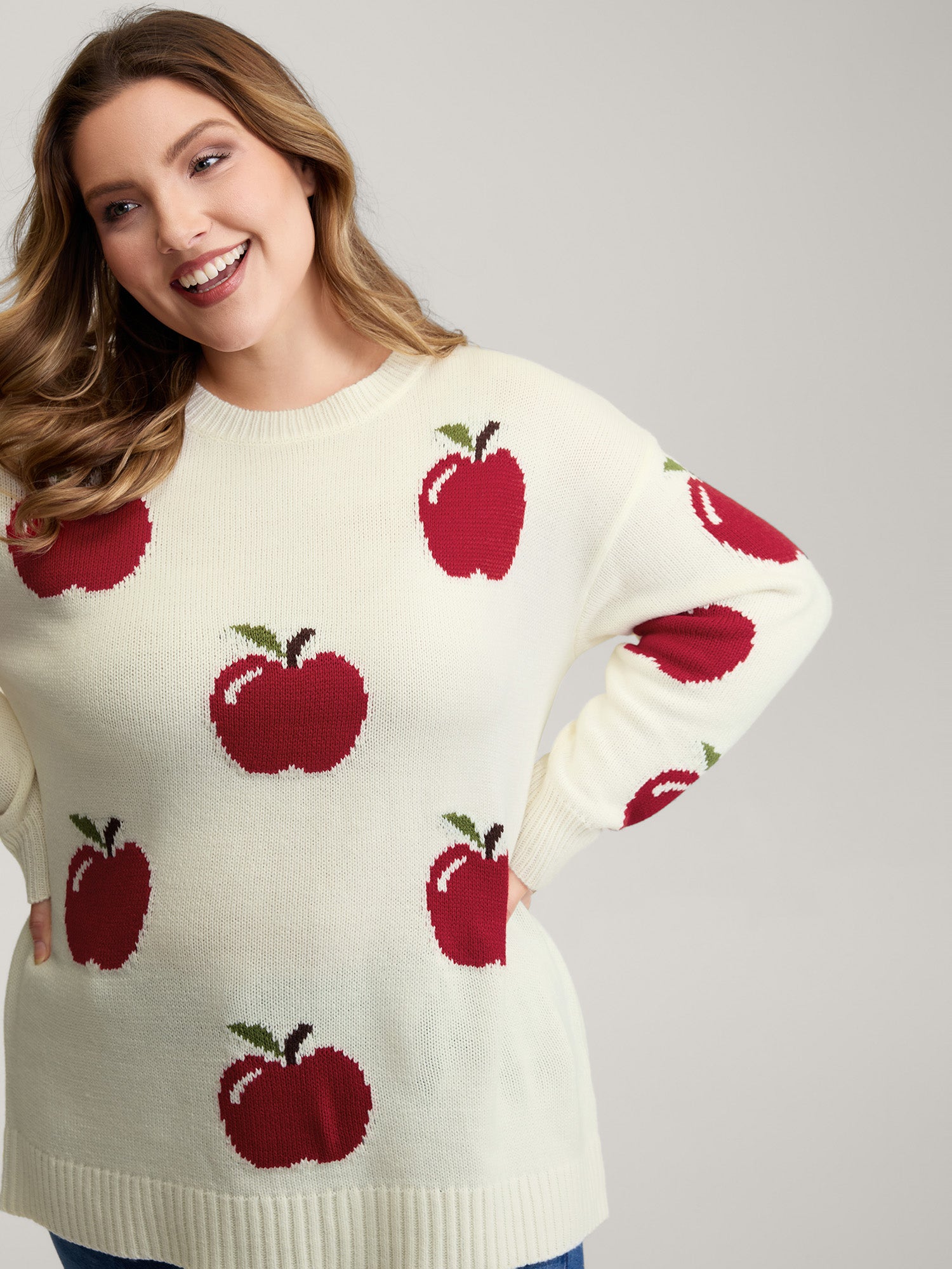 Sweet Apple Print Jacquard Print Pullover-Sweetccc