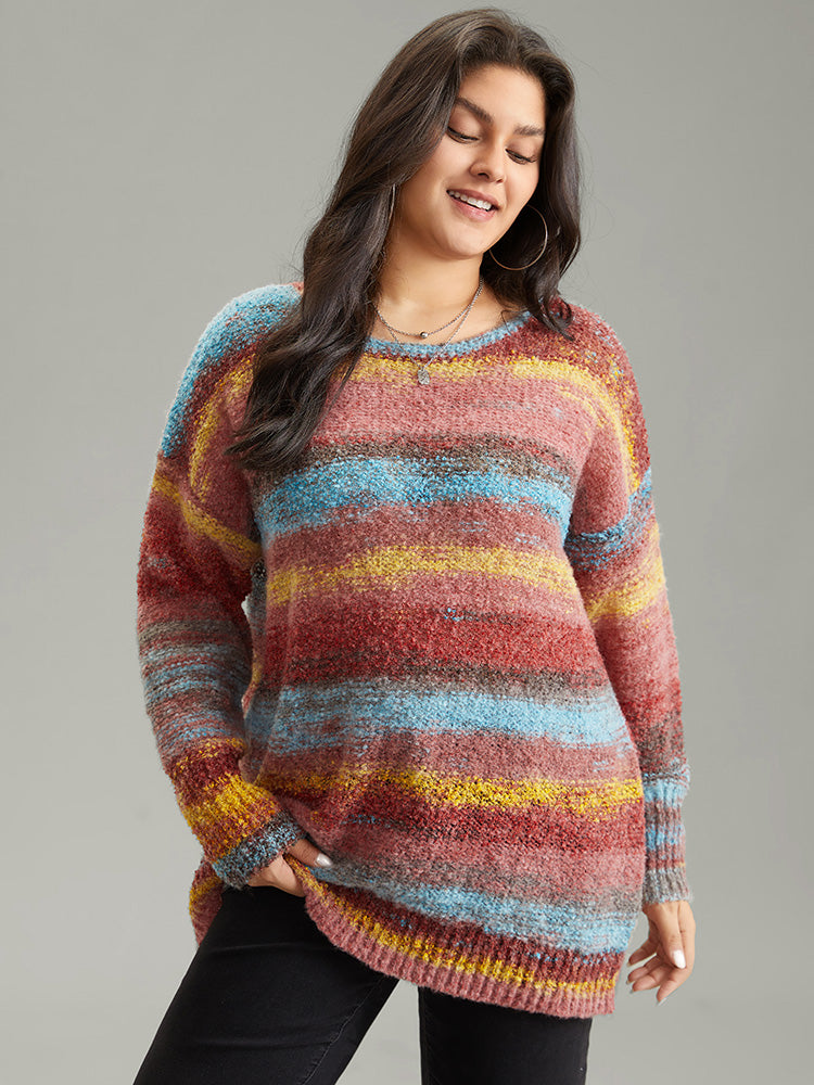 Heather Colorblock Contrast Drop Shoulder Pullover-Sweetccc