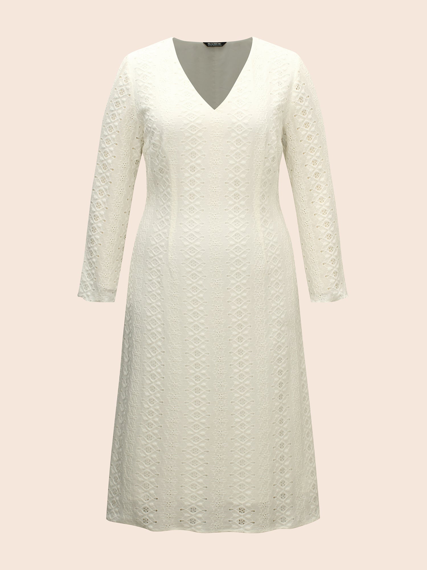Solid V Neck Broderie Anglaise Dress-Sweetccc