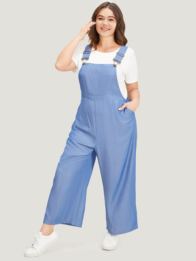 Solid Patched Pocket Gathered Overall Jumpsuit-Sweetccc