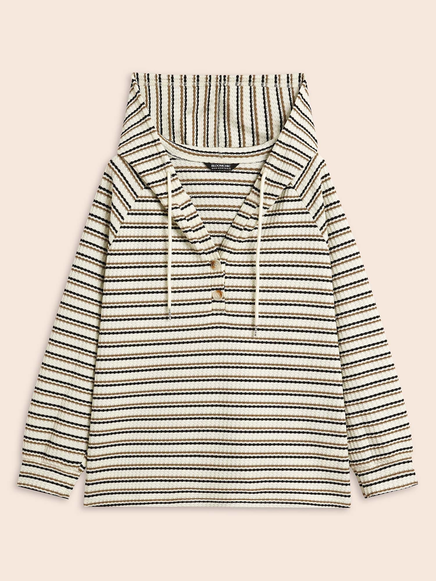 Striped Texture Raglan Sleeve Hooded T-shirt-Sweetccc