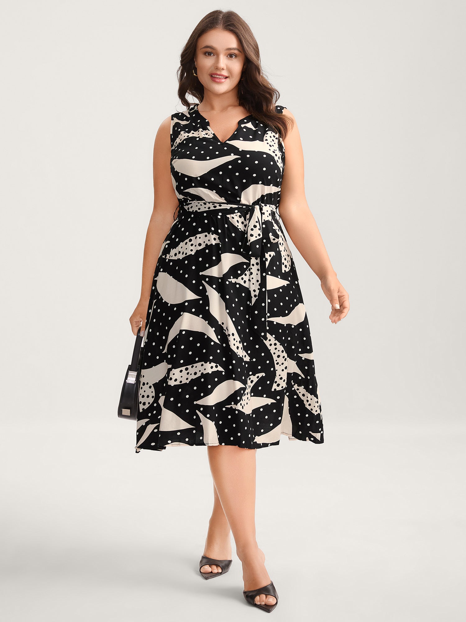 Geometric Print Pleated Midi Dress-Sweetccc
