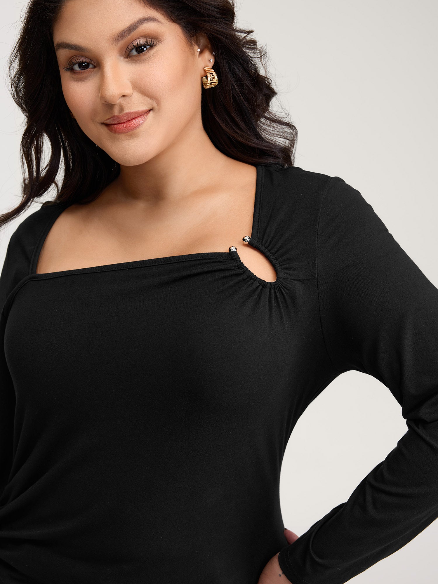 Stretchy Fitted Cut-Out Solid T-Shirt-Sweetccc