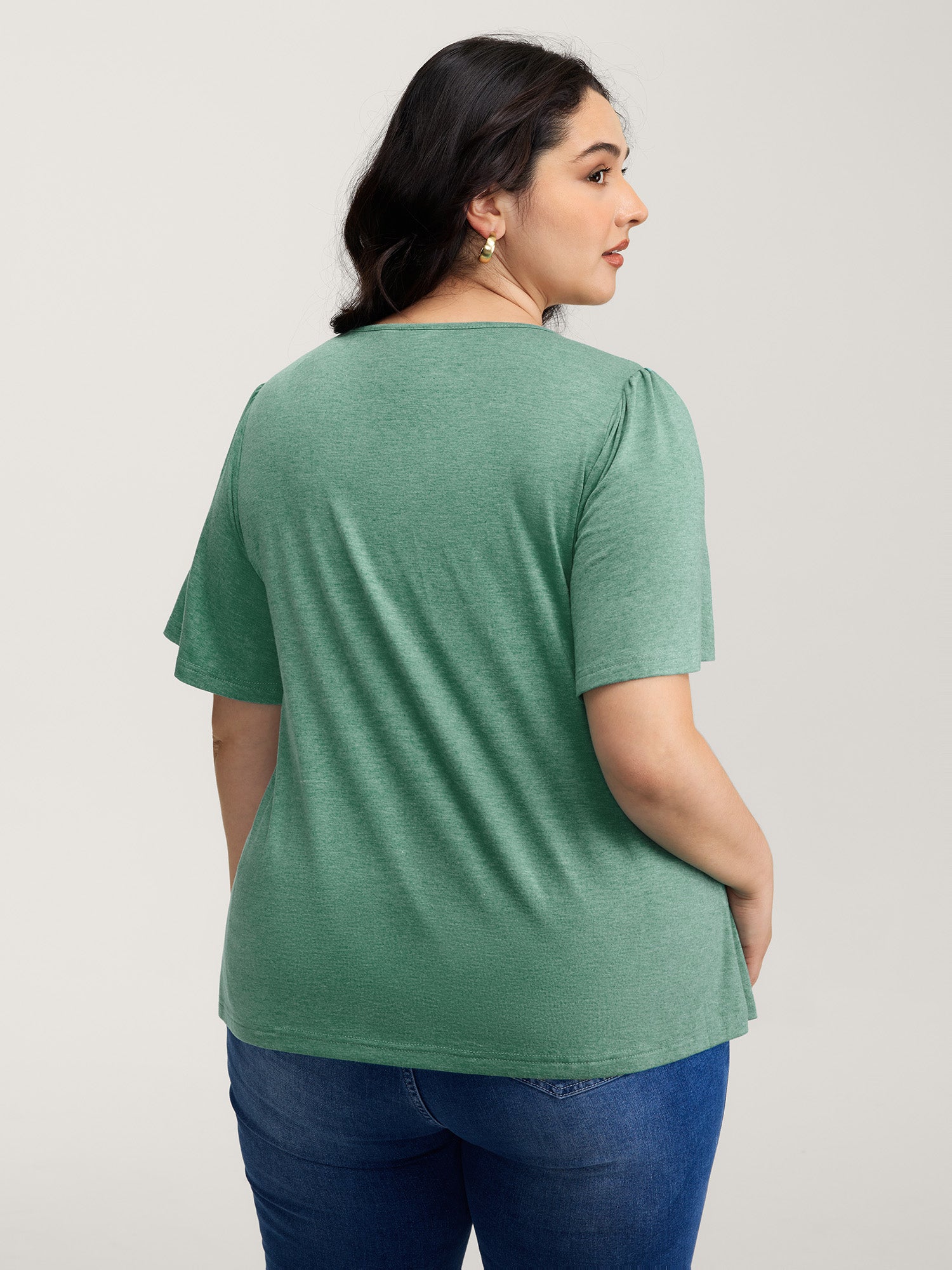 Supersoft Pleated Detail Lace Trim T-Shirt-Sweetccc
