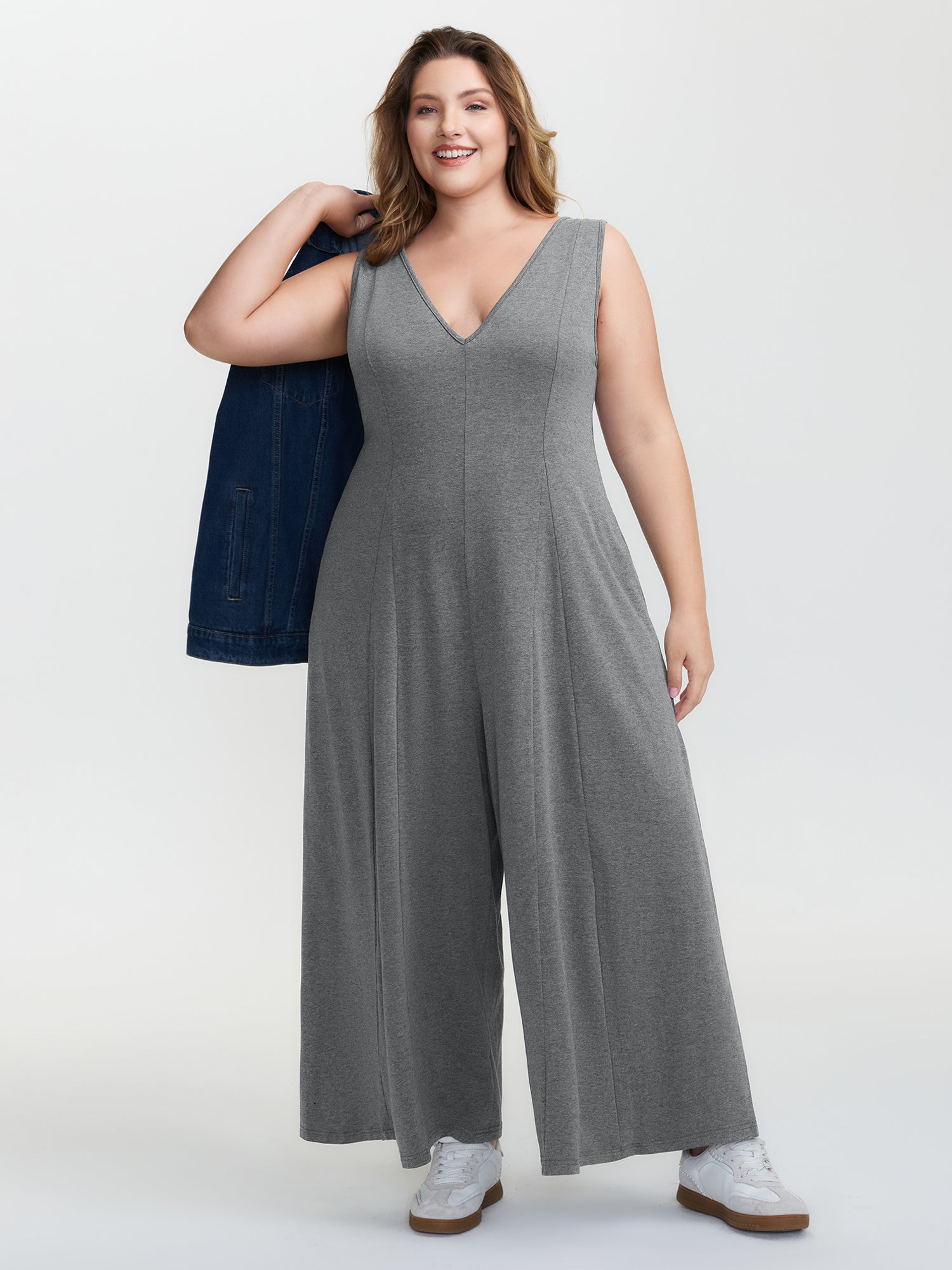 Stretchy Flowy V-Neck Jumpsuit-Sweetccc