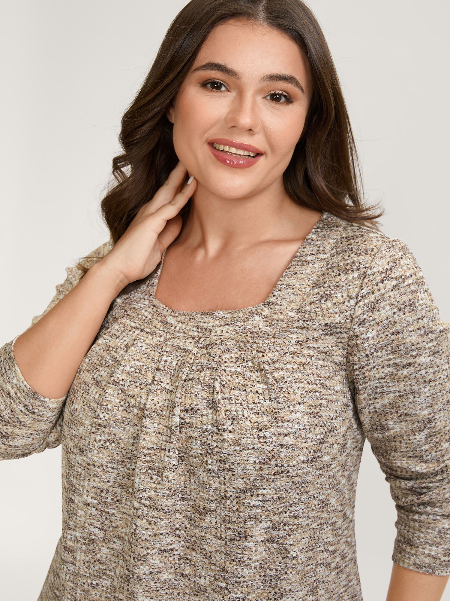 Textured Knit Pleated Neckline Top-Sweetccc