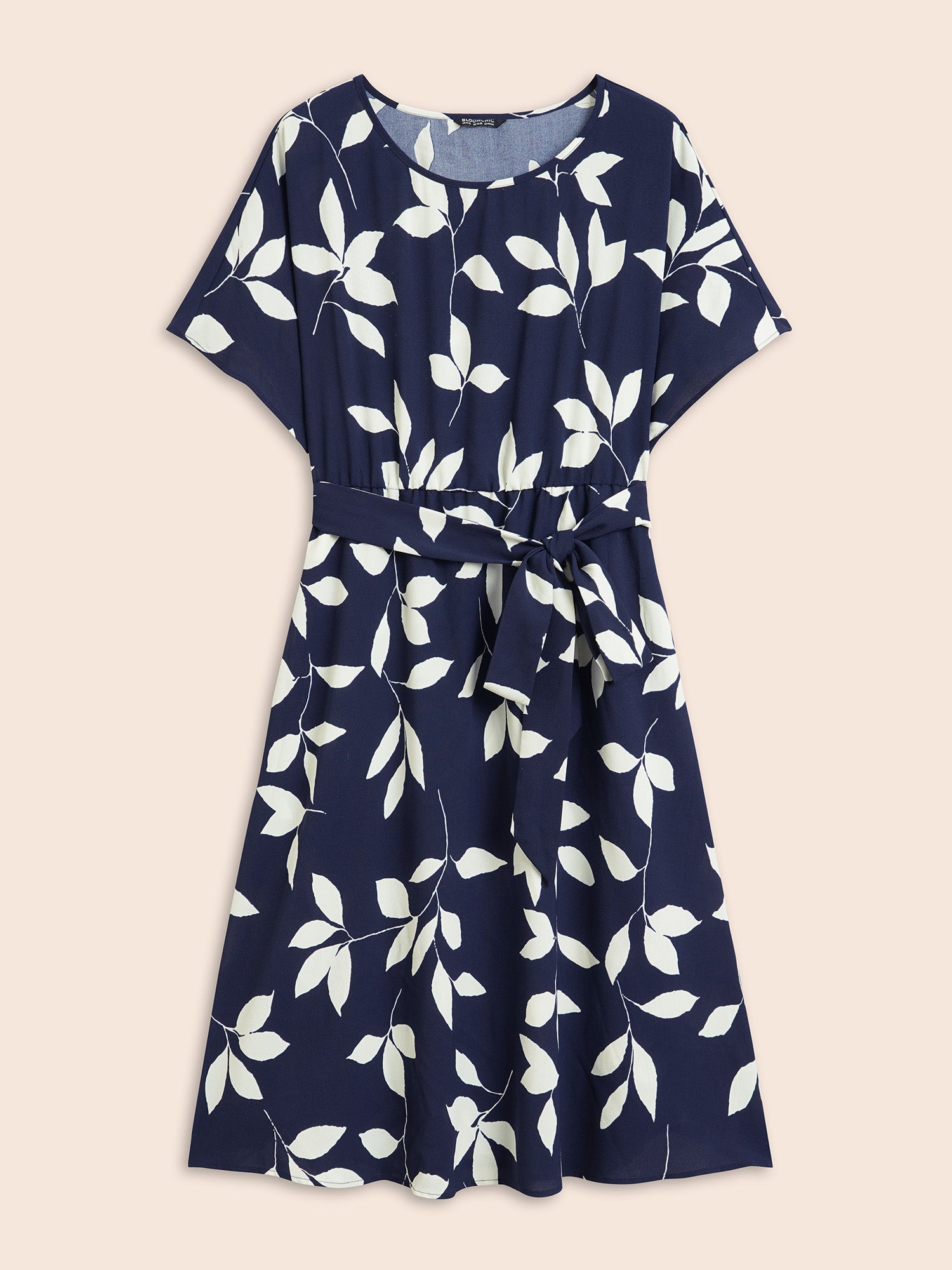 Leaf Print Pocket Belted Dress-Sweetccc