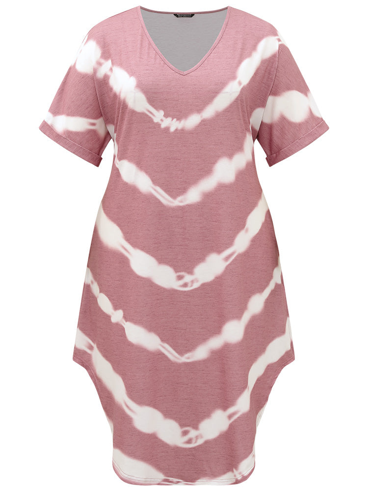 Tie Dye Striped Two Tone V Neck Pocket Dress-Sweetccc