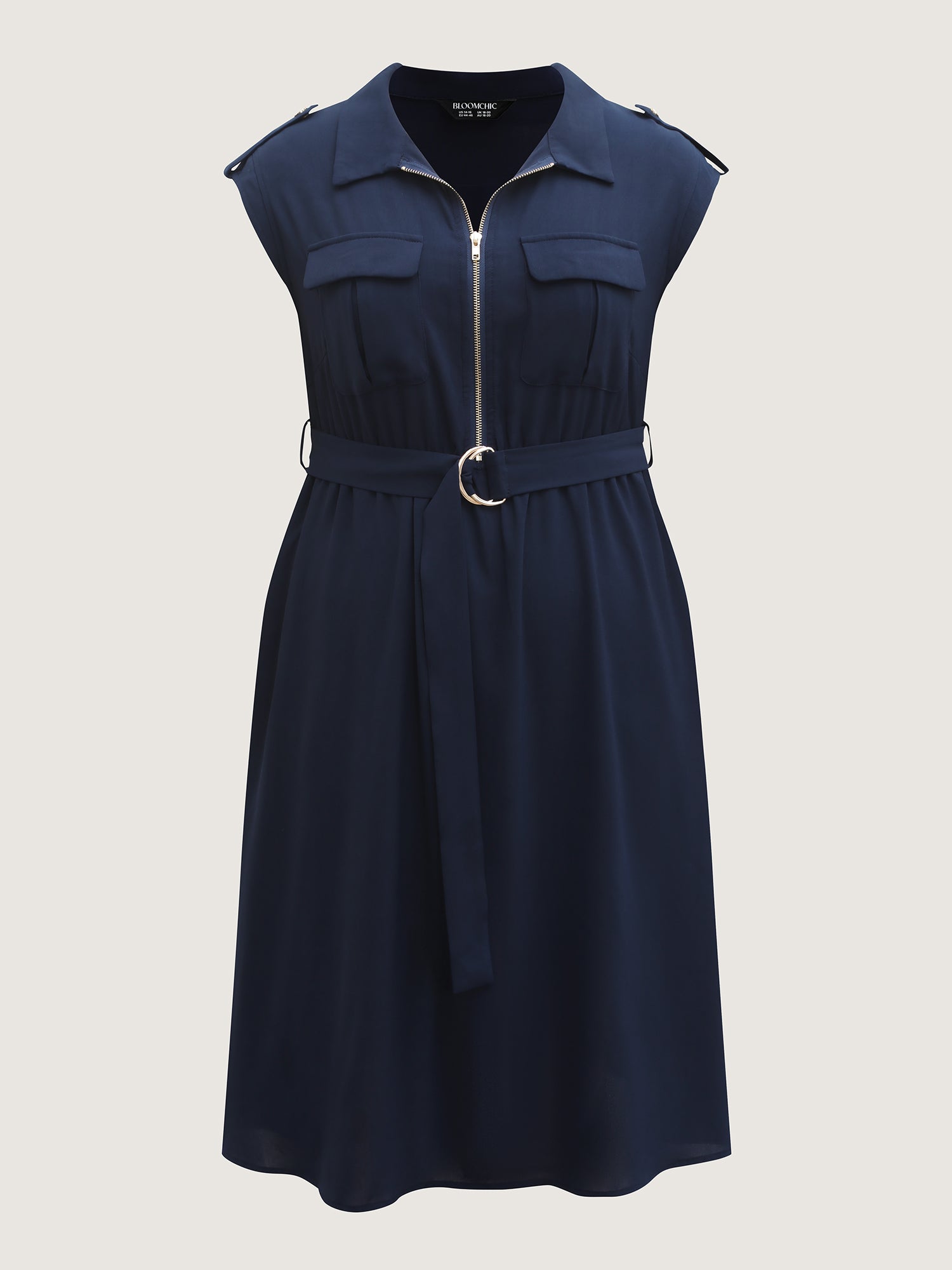 Half Zipper Pockets Belted Midi Dress-Sweetccc