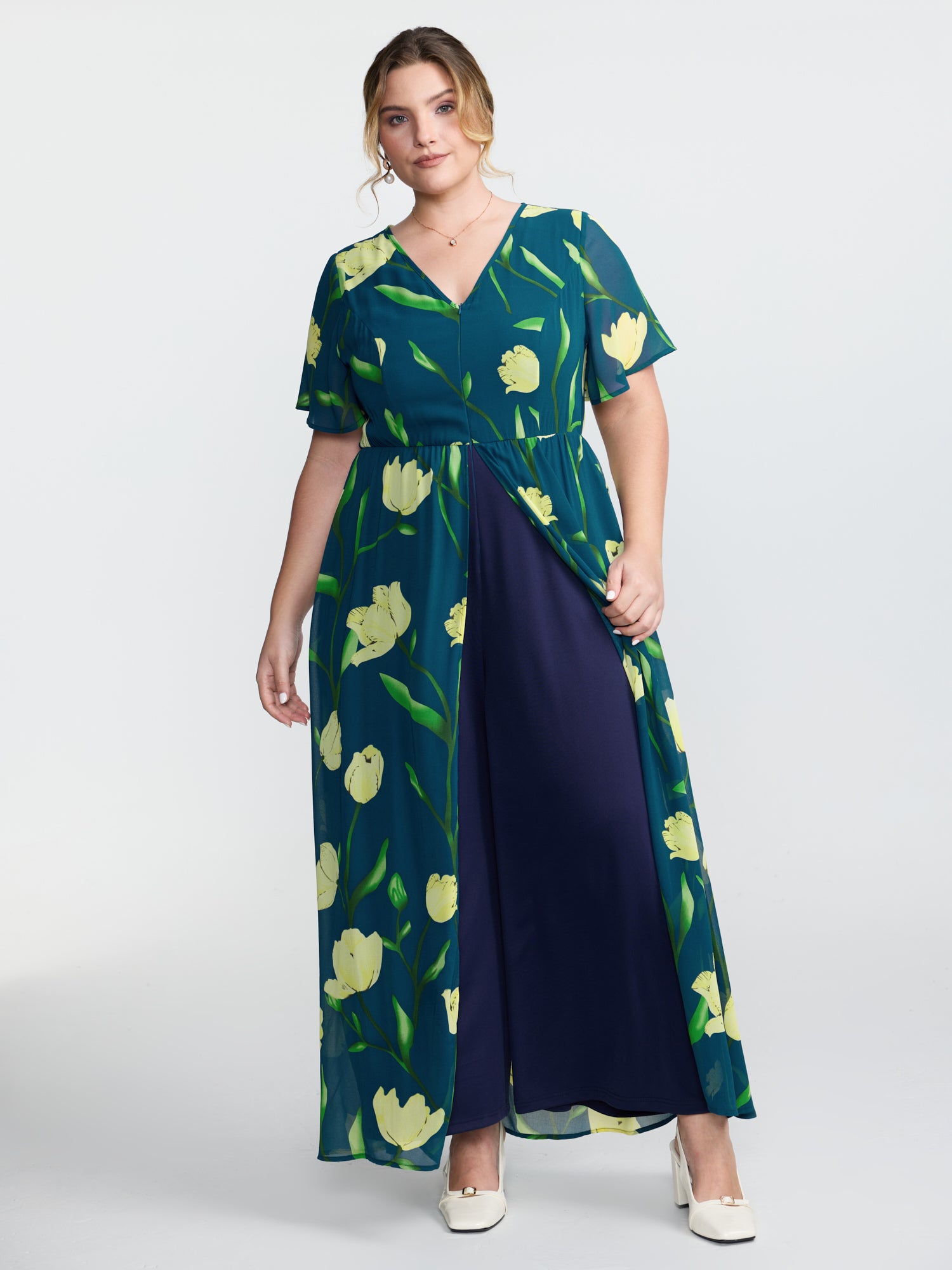 Hidden Zipper Floral Layered Pockets Jumpsuit-Sweetccc