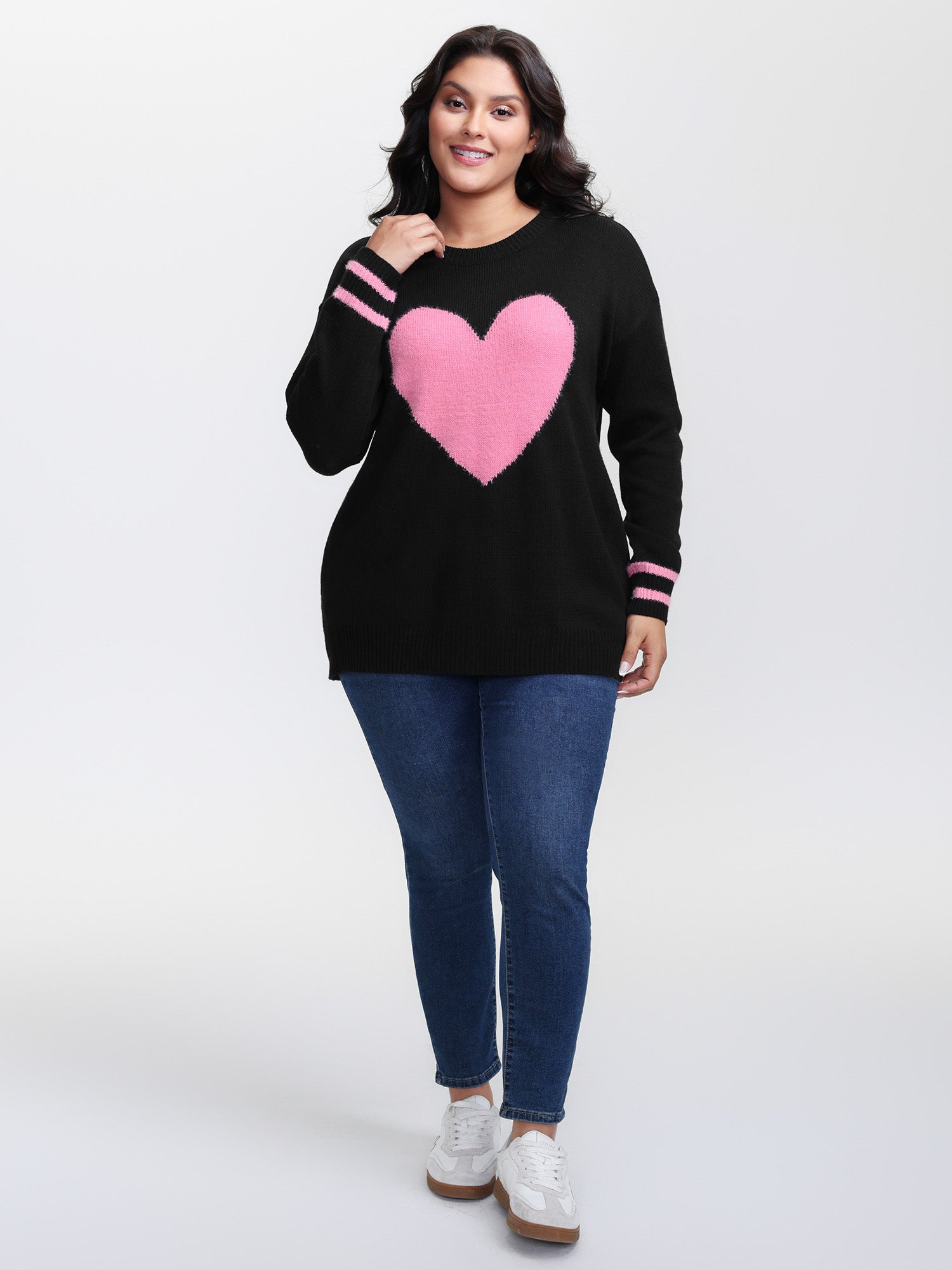 Heart Motif Textured Contrast Pullover-Sweetccc