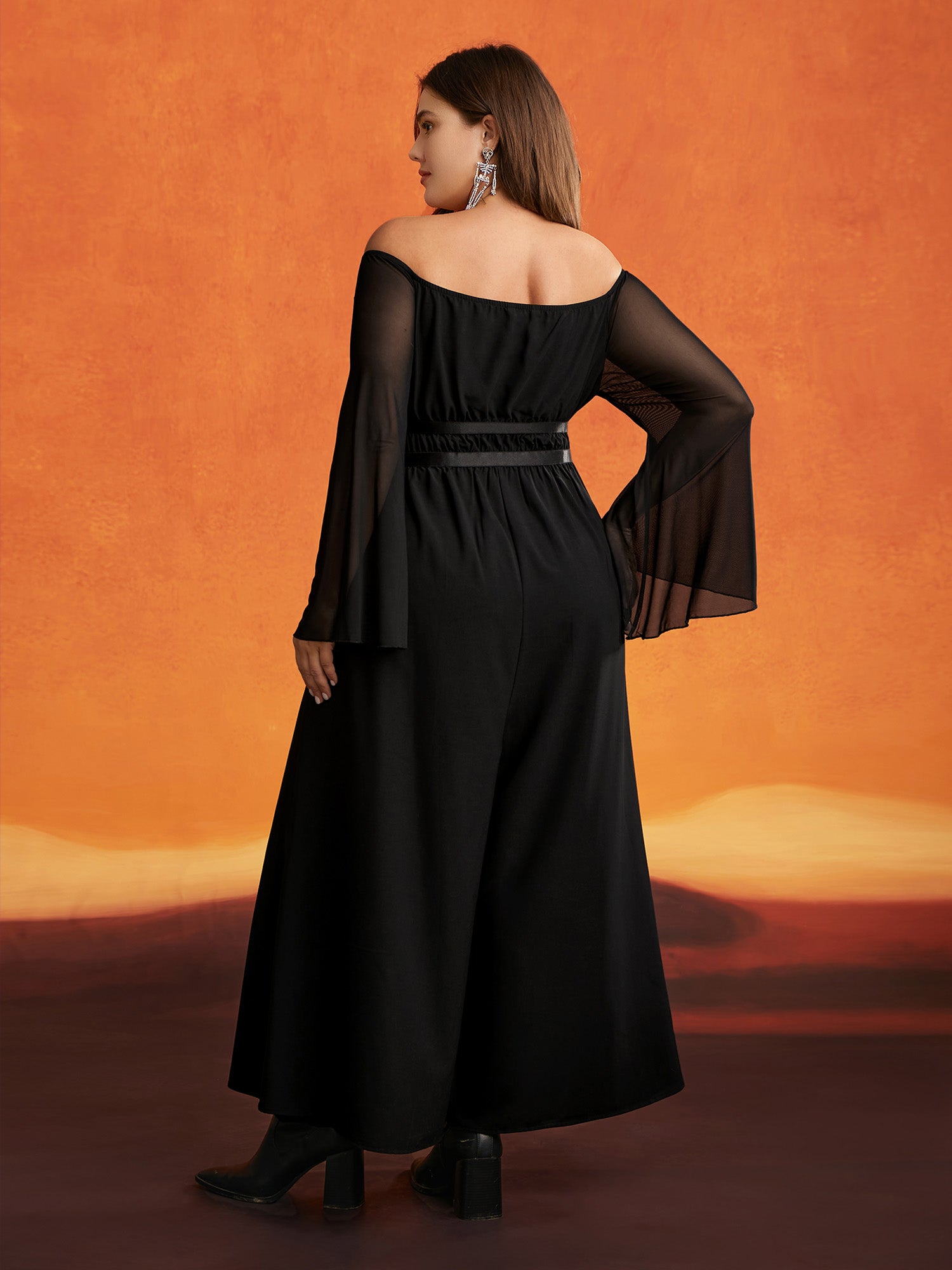 Wicked Witch Leather Belt Off-Shoulder Jumpsuit-Sweetccc