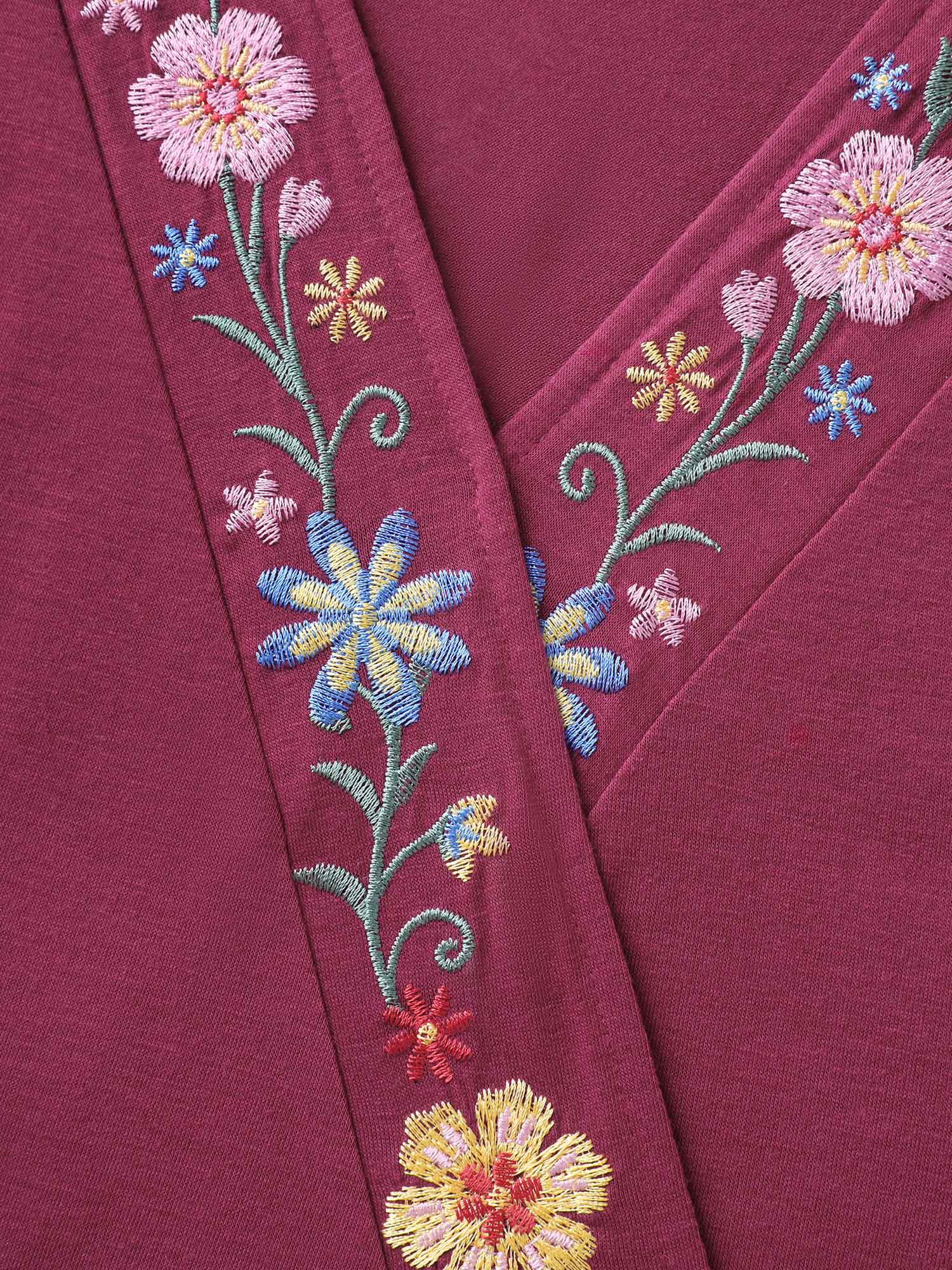 Stretchy Floral Detail Knit Top-Sweetccc