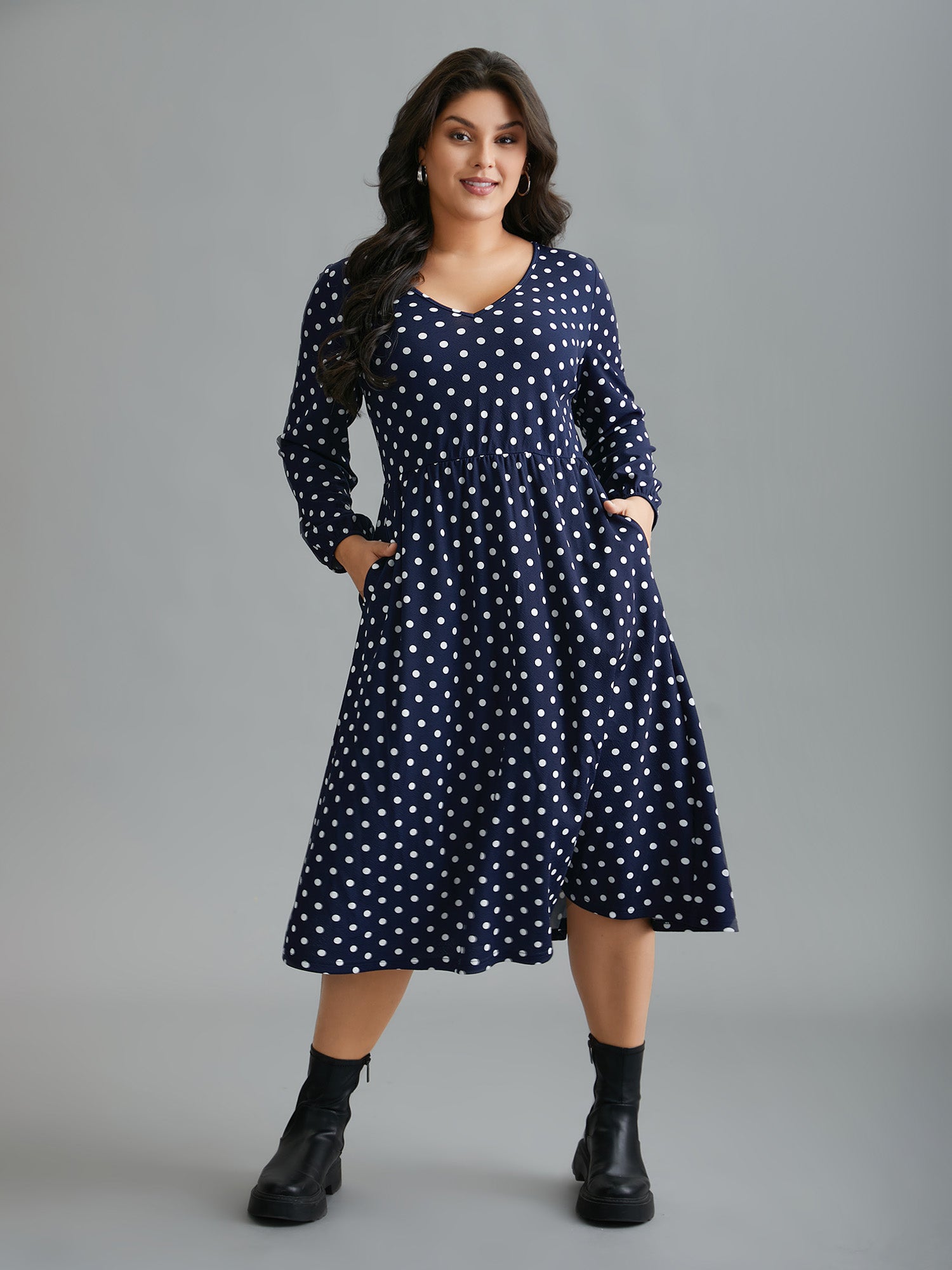 V Neck Polka Dot Midi Dress-Sweetccc