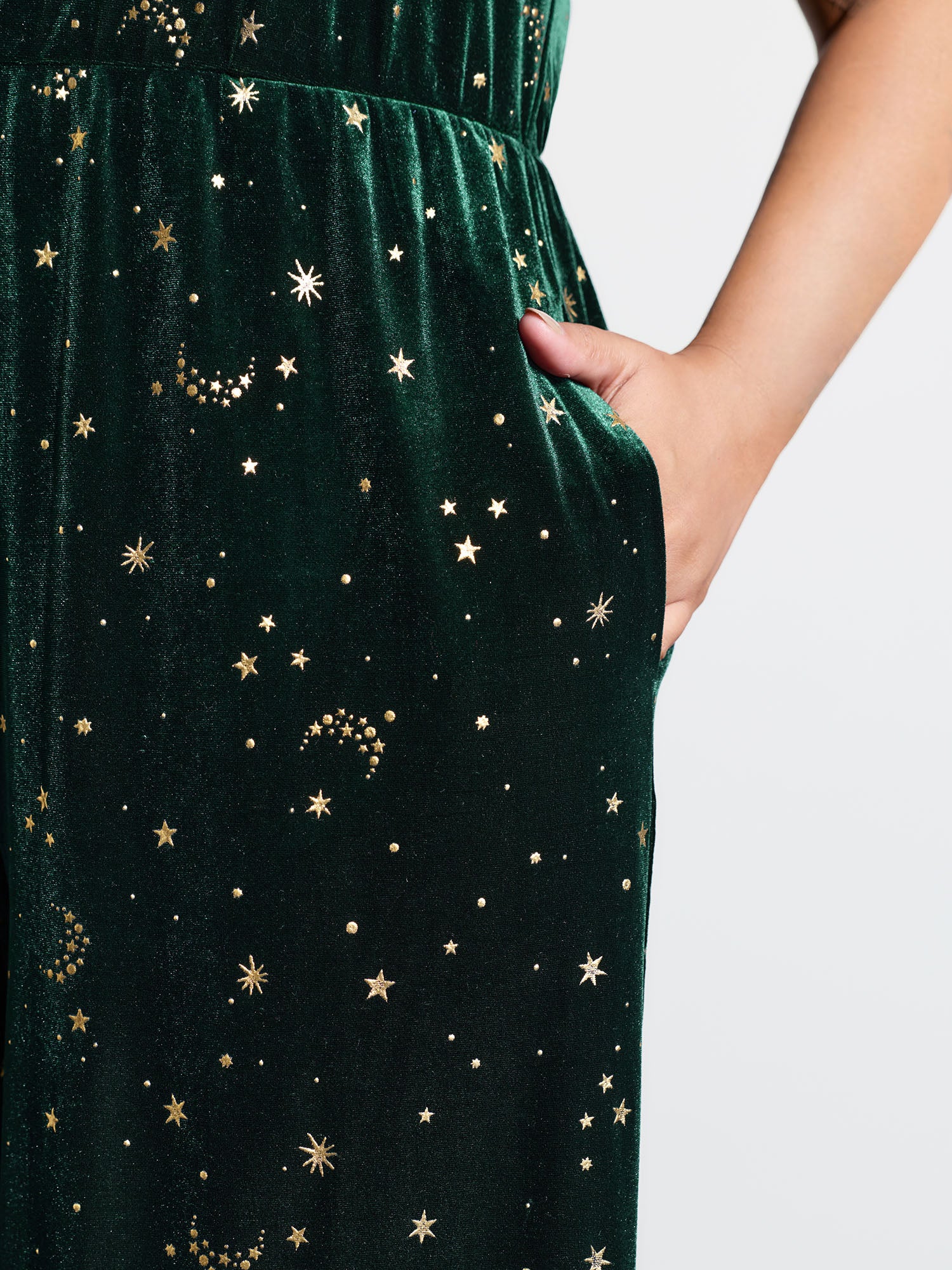 Velvet Stretchy Gold Stamp Jumpsuit-Sweetccc