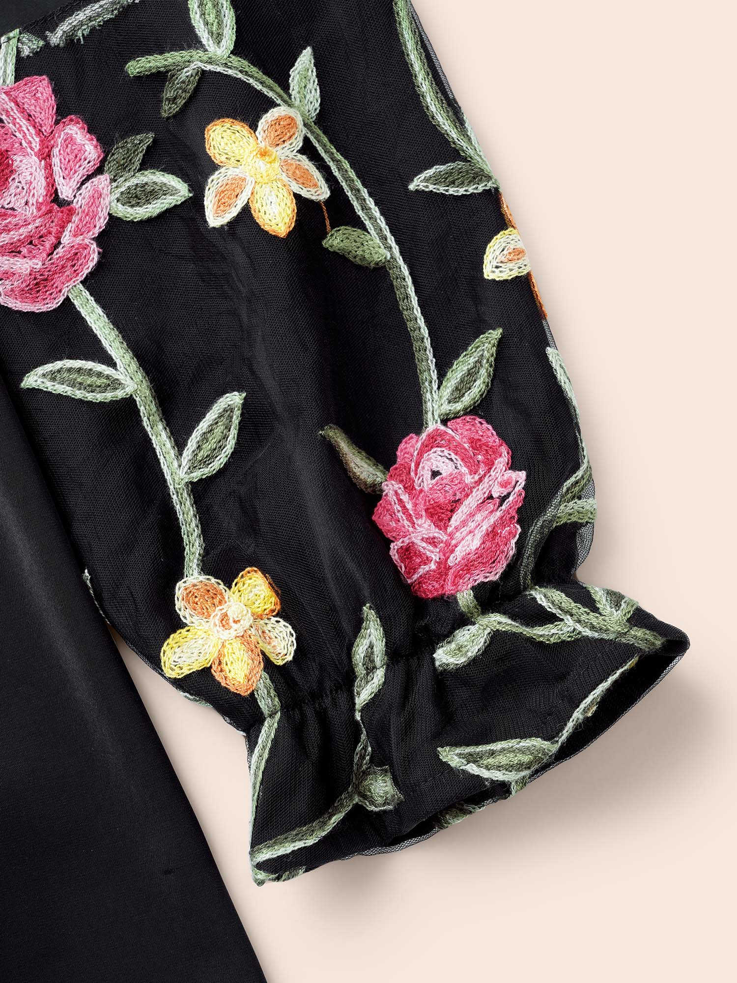 Mesh Floral Embroidered Sleeve Blouse-Sweetccc