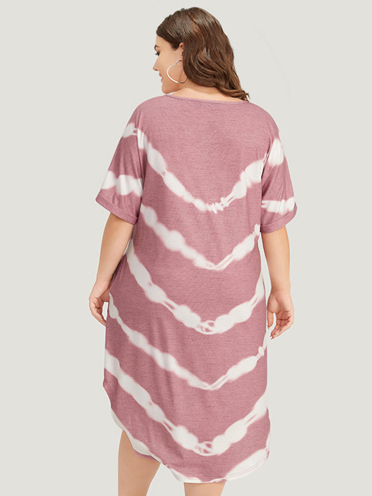 Tie Dye Striped Two Tone V Neck Pocket Dress-Sweetccc