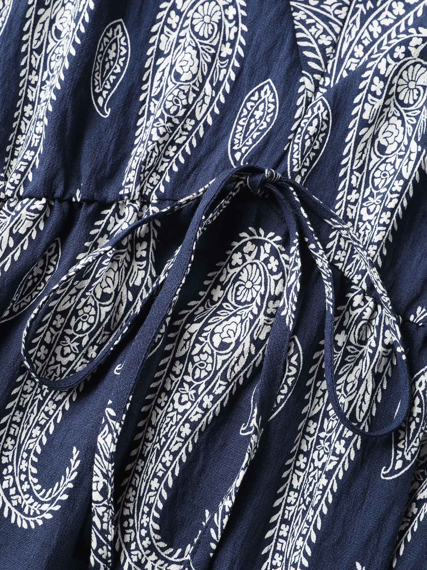 Paisley Print Dolman Ruffled Sleeve Midi Dress-Sweetccc