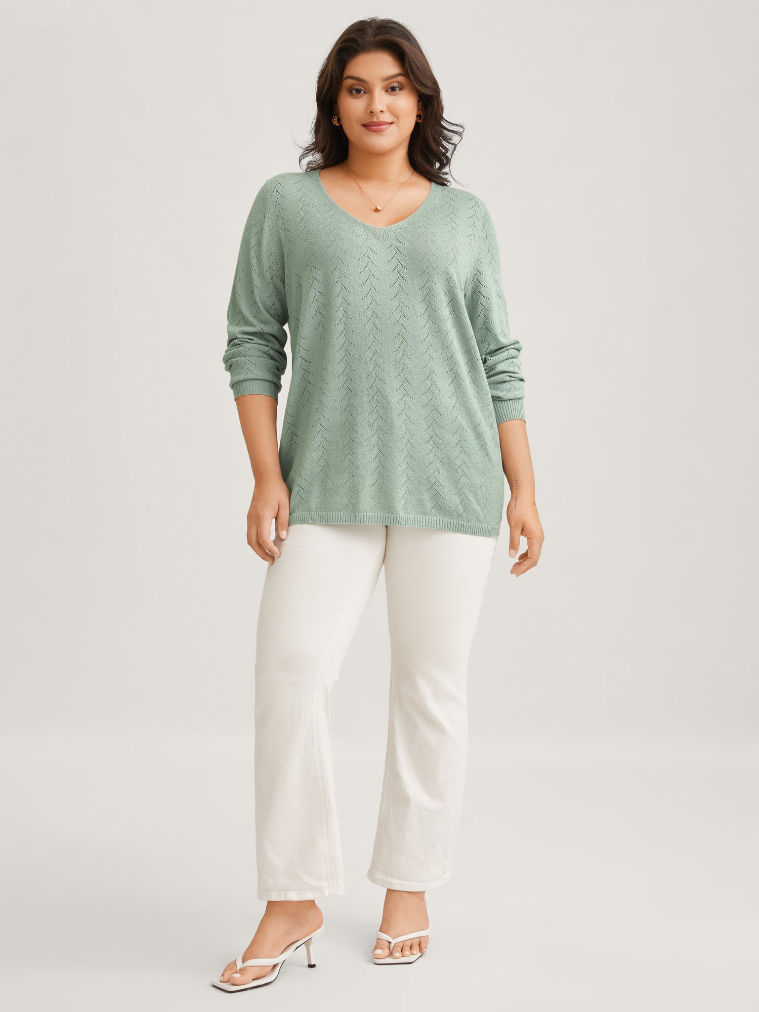 Texture V Neck Lightweight Pullover-Sweetccc