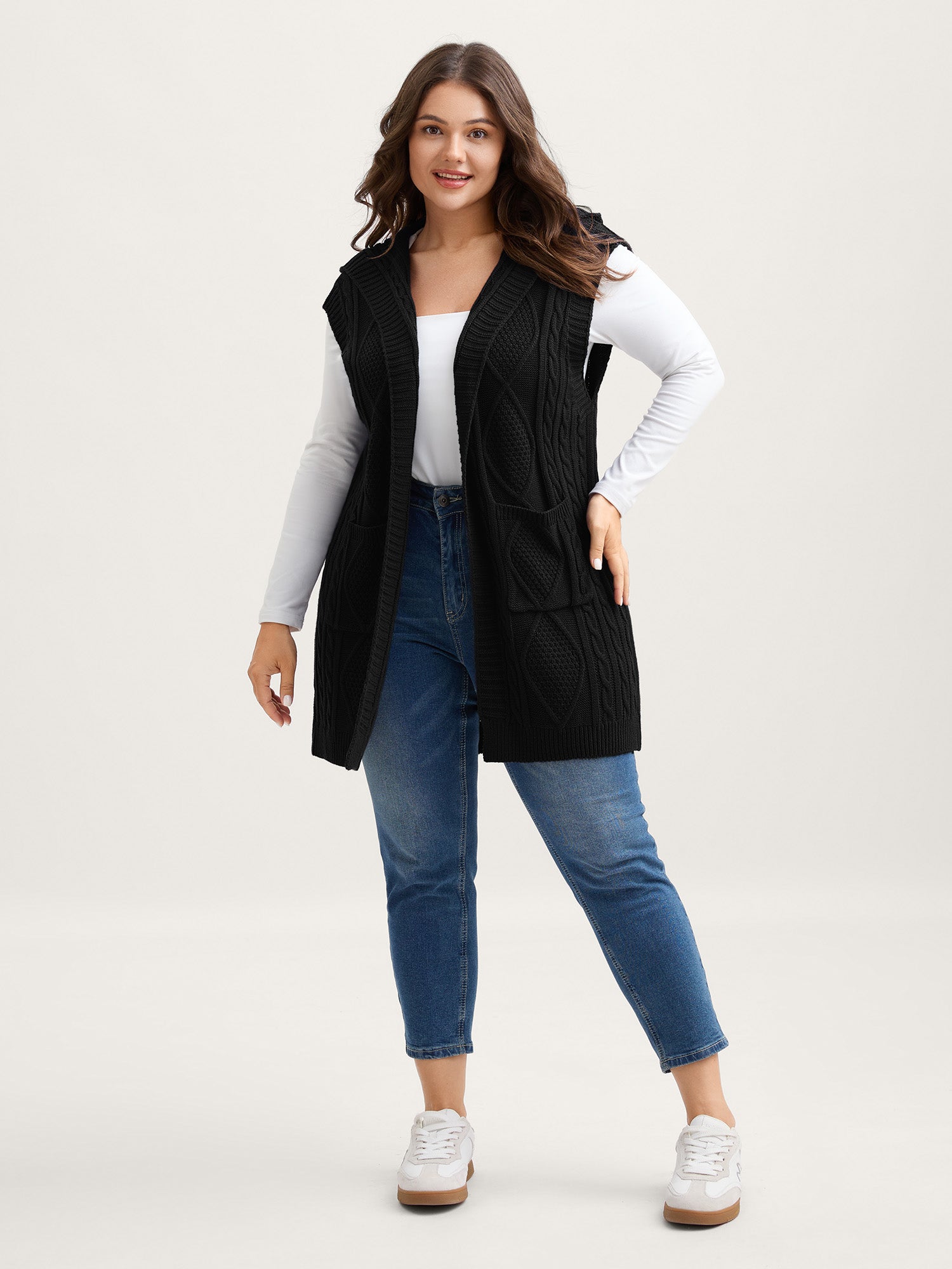 Twisted Hooded Sleeveless Knit Cardigan-Sweetccc