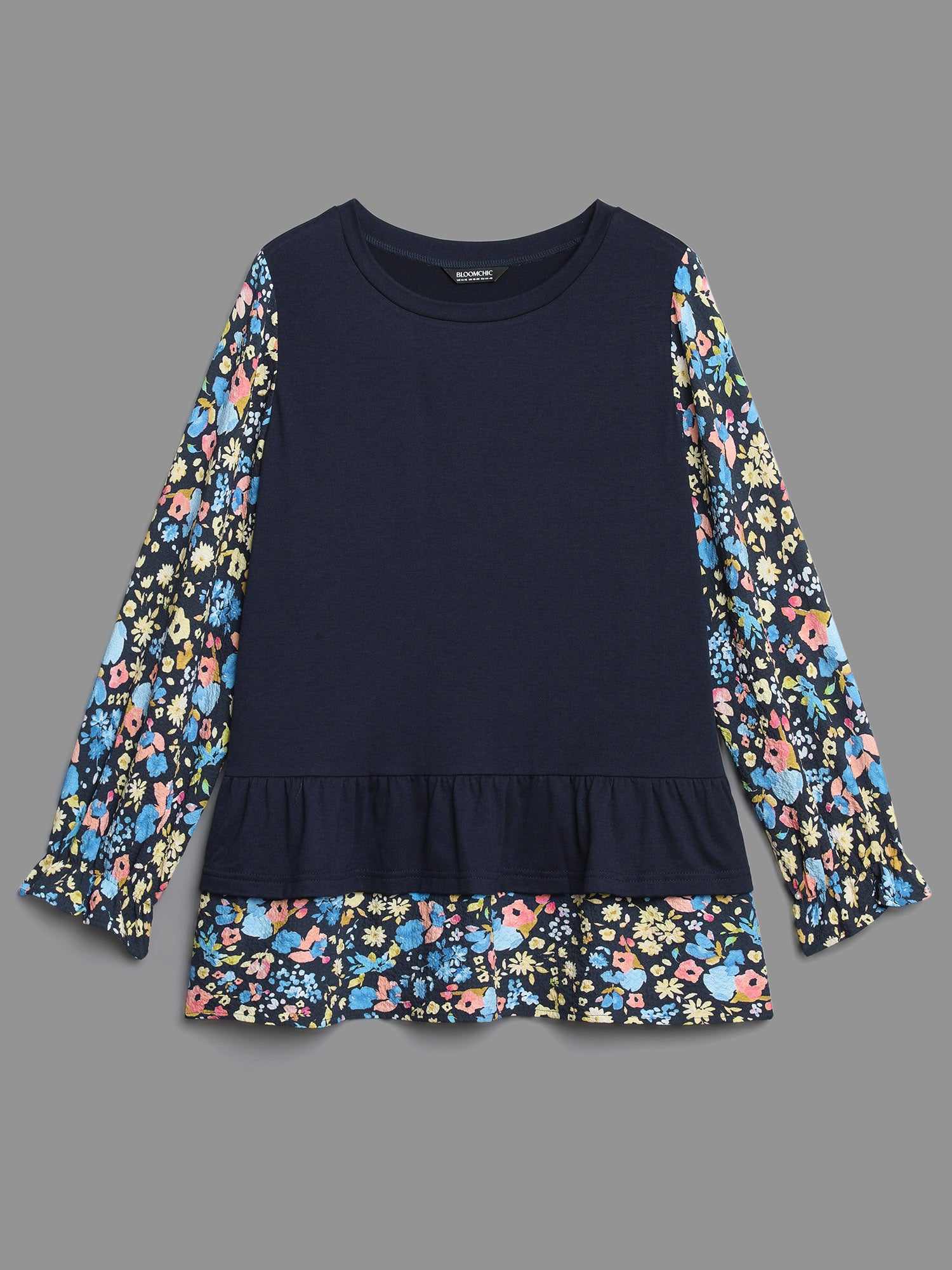 Floral Spliced Tiered Hem T-Shirt-Sweetccc