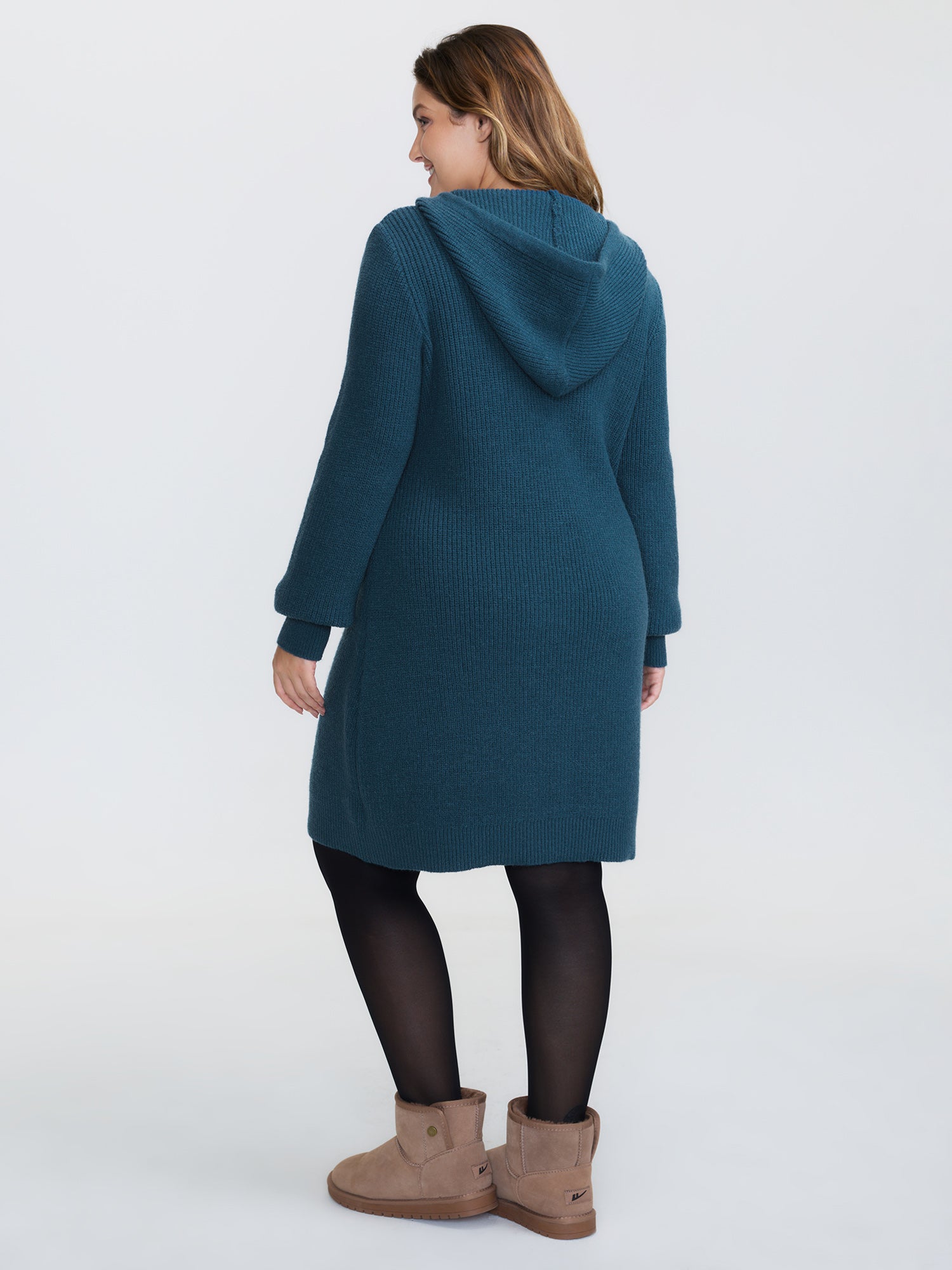 Hooded Textured Curvy Hem Sweater Dress-Sweetccc