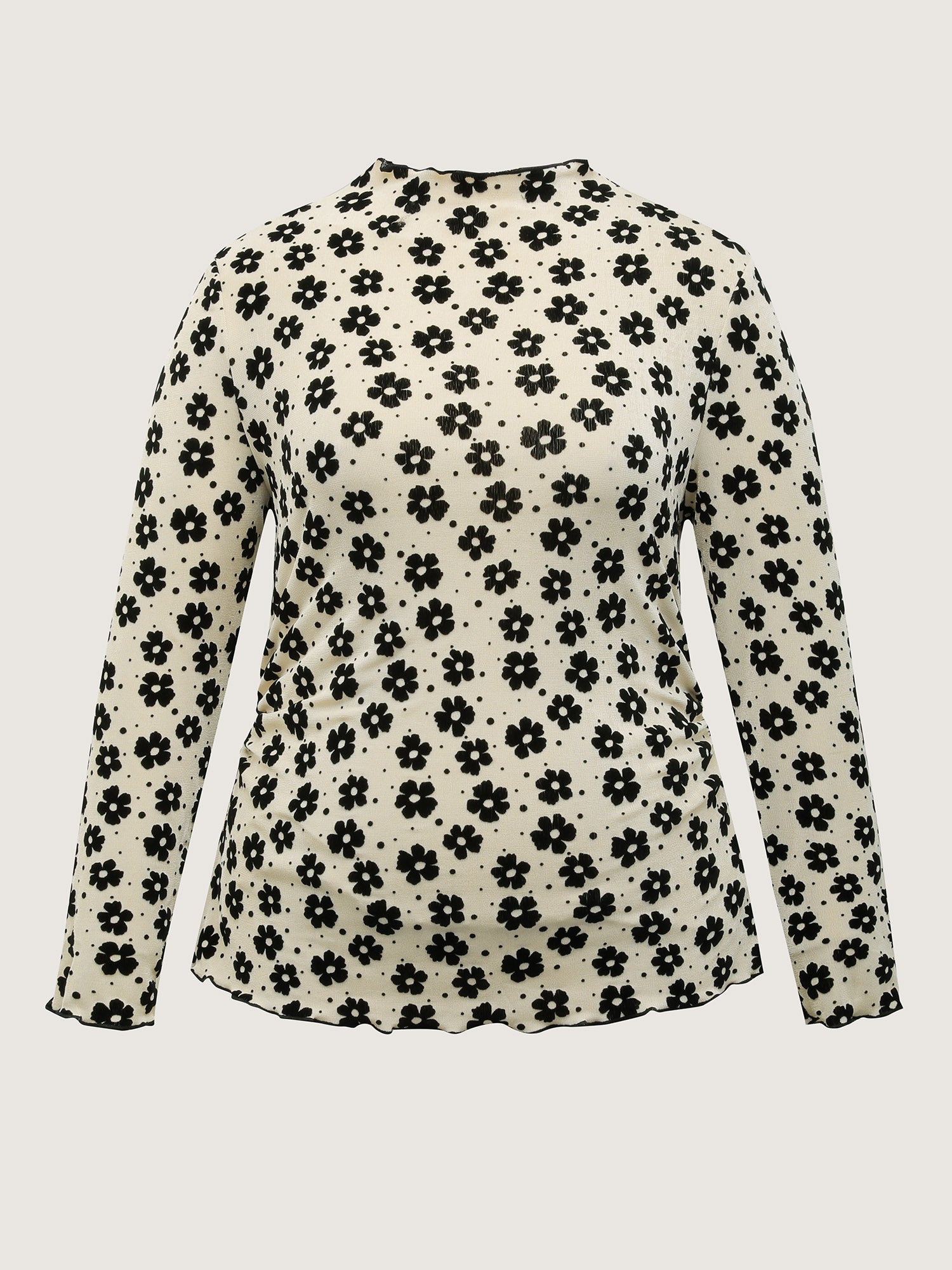 Floral Print Stretchy Mock Neck T-Shirt-Sweetccc