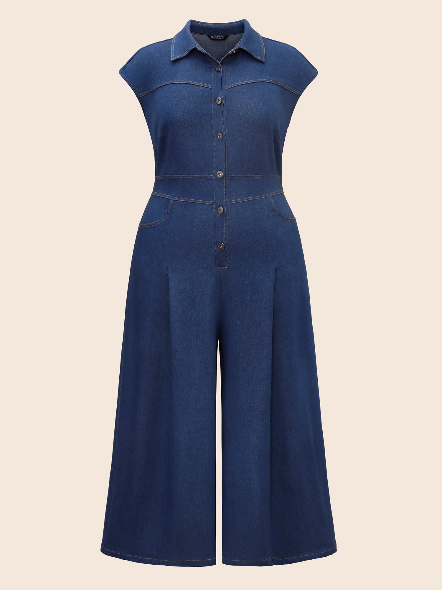 Stretch Denim Seamed Flare Jumpsuit-Sweetccc