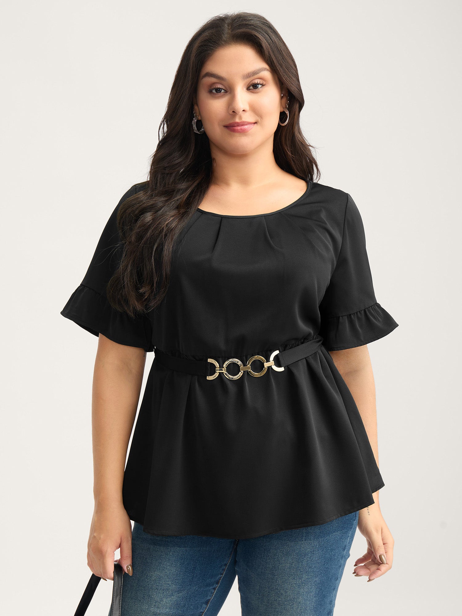 Multiple Rings Buckle Belt Blouse-Sweetccc