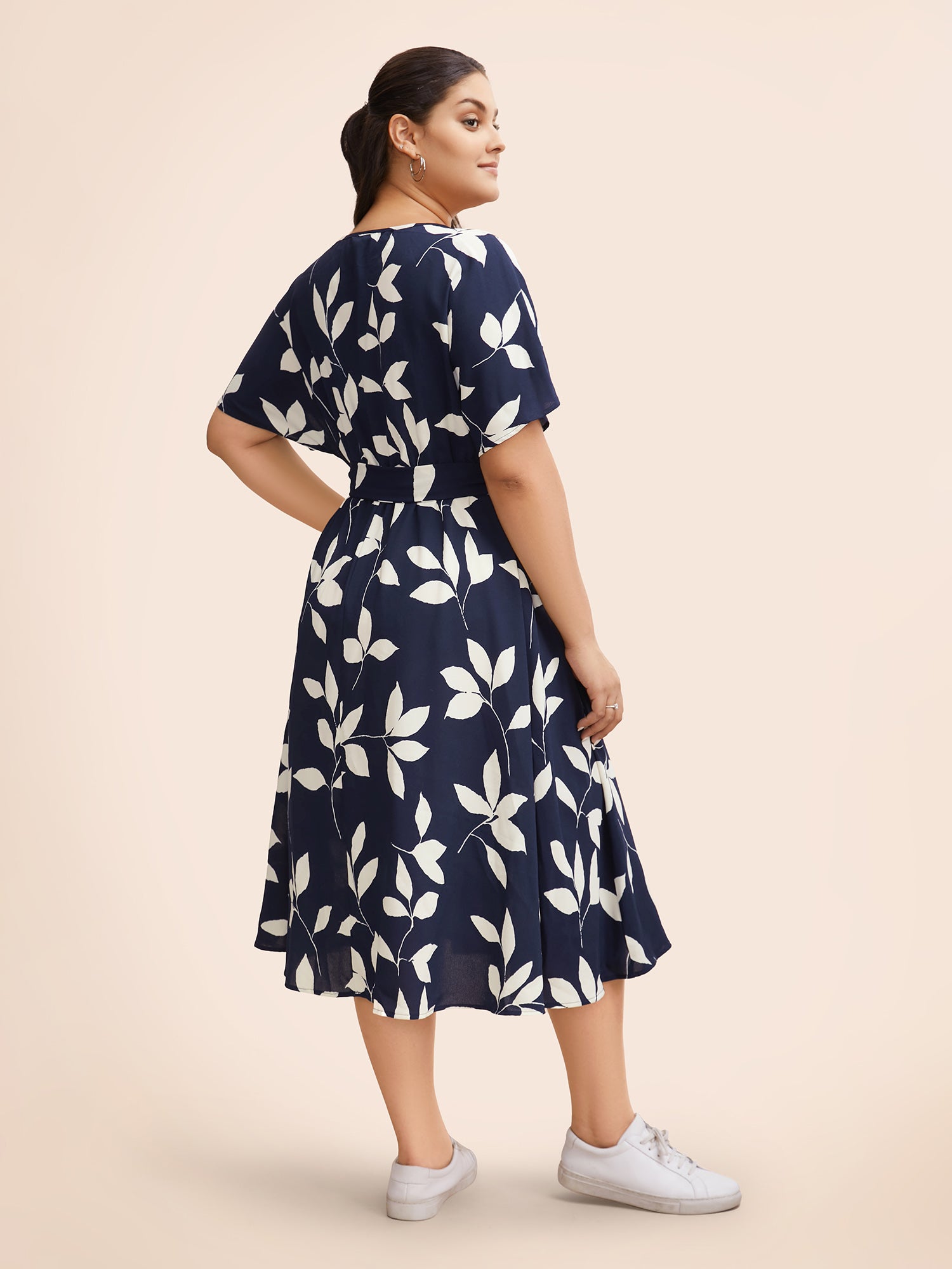 Leaf Print Pocket Belted Dress-Sweetccc
