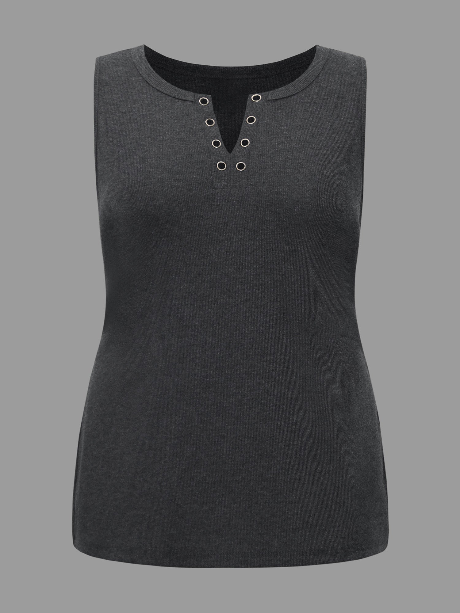 Notched Collar Eyelet Tank Top-Sweetccc
