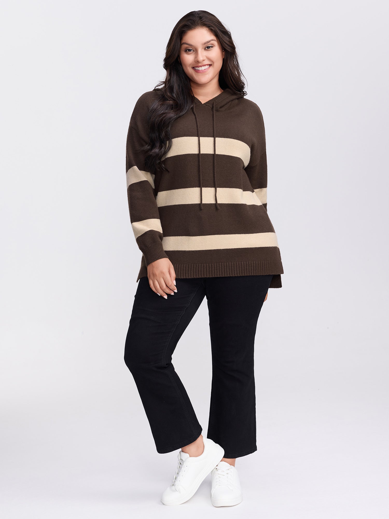 Supersoft Stripe Slit Hooded Pullover-Sweetccc