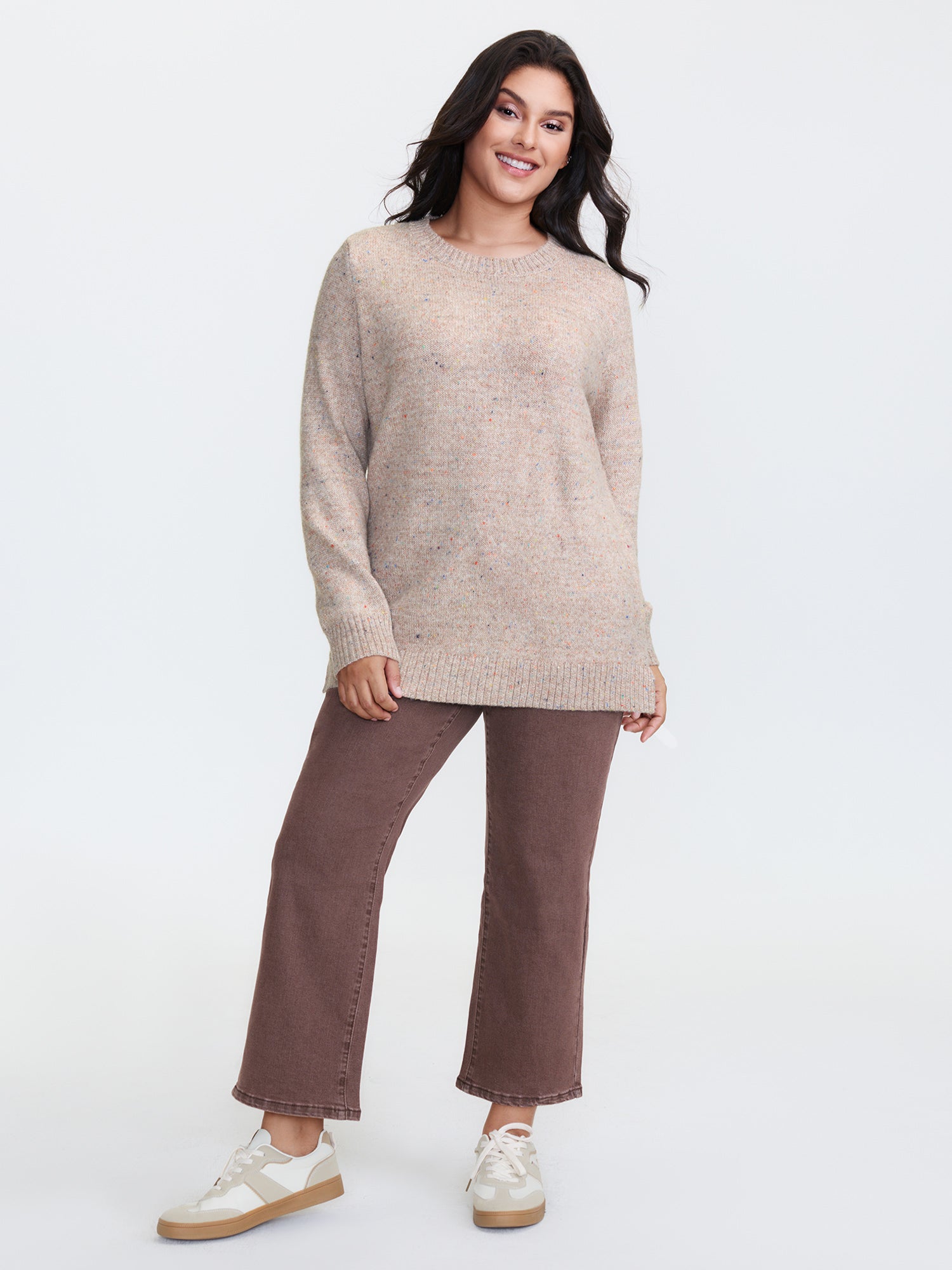 Heather Crewneck Ribbed Hem Pullover-Sweetccc