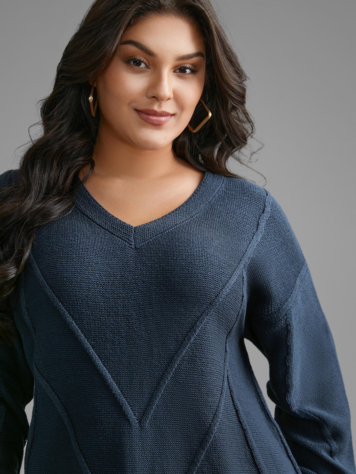 V Neck Cable Knit Texture Pullover-Sweetccc