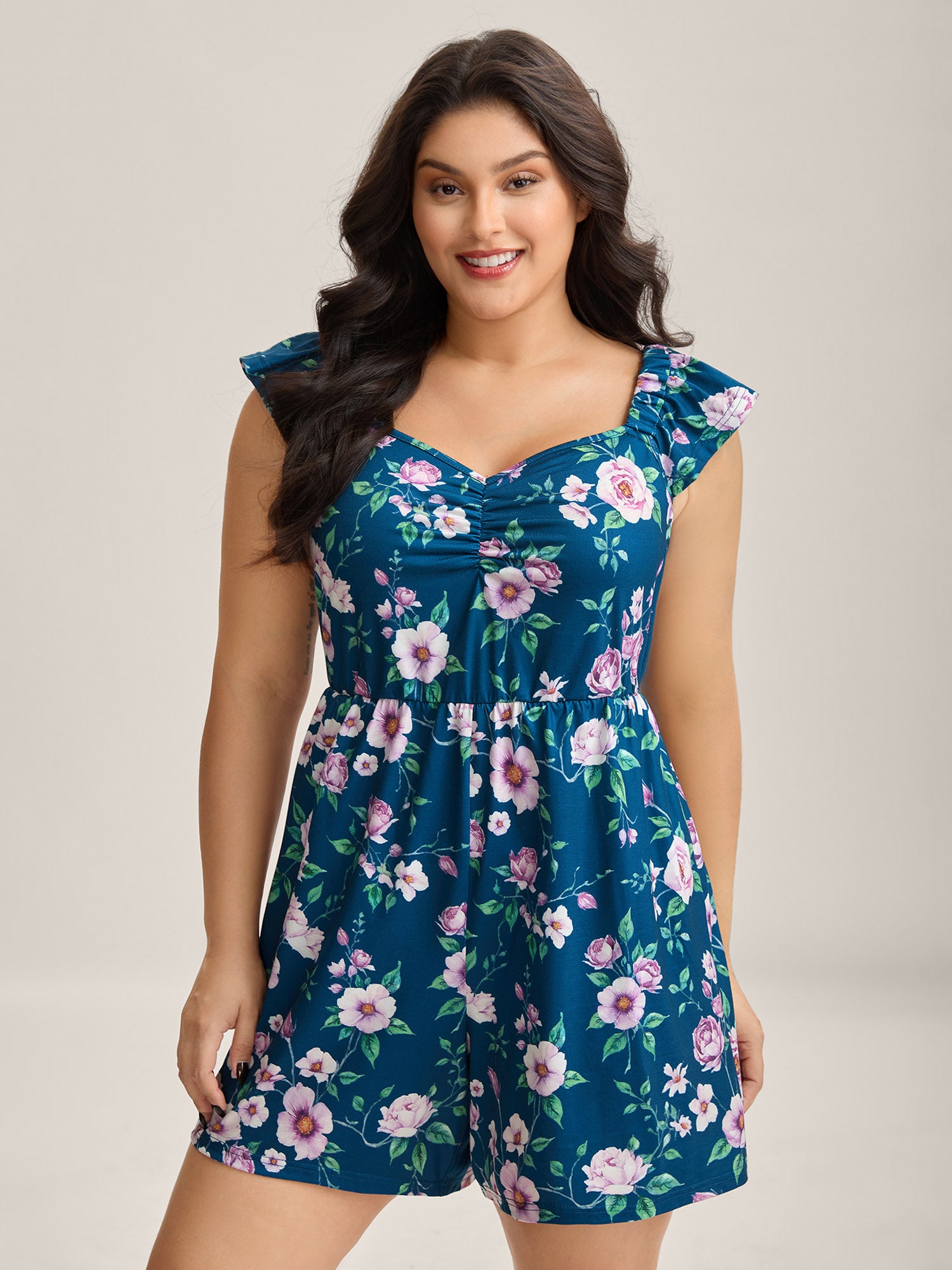 Flirty Floral Print Cinched-Waist Romper-Sweetccc