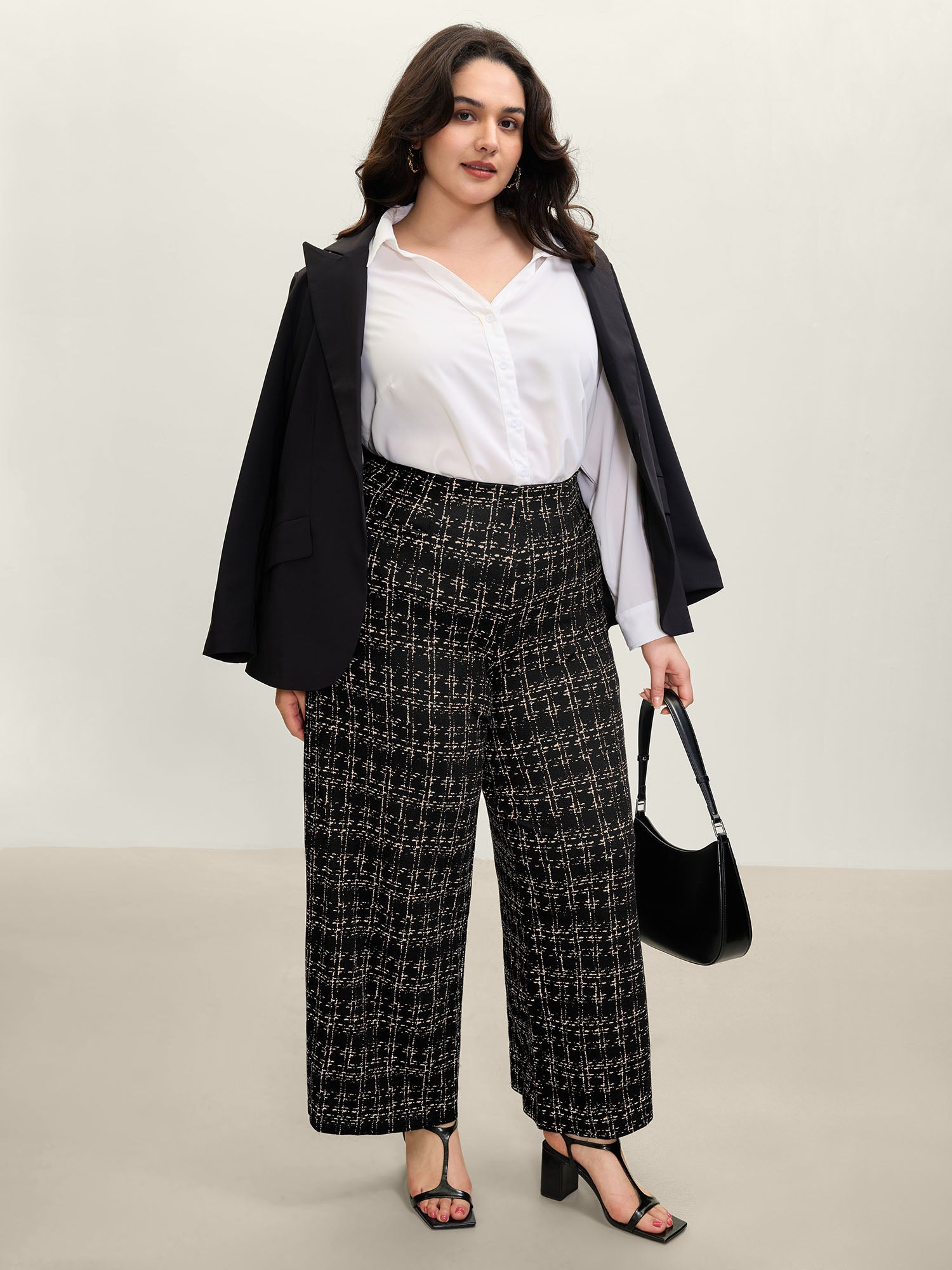 Tweed Texture Wide-Leg Pants-Sweetccc