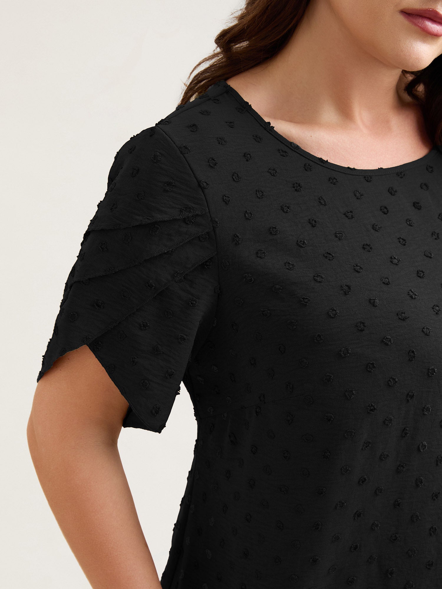 Textured Color Contrast Petal Sleeve Blouse-Sweetccc