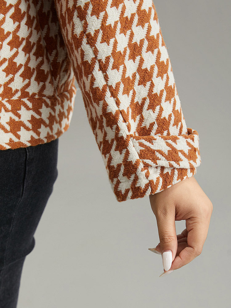 Houndstooth Lapel Collar Flap Detail Coat-Sweetccc