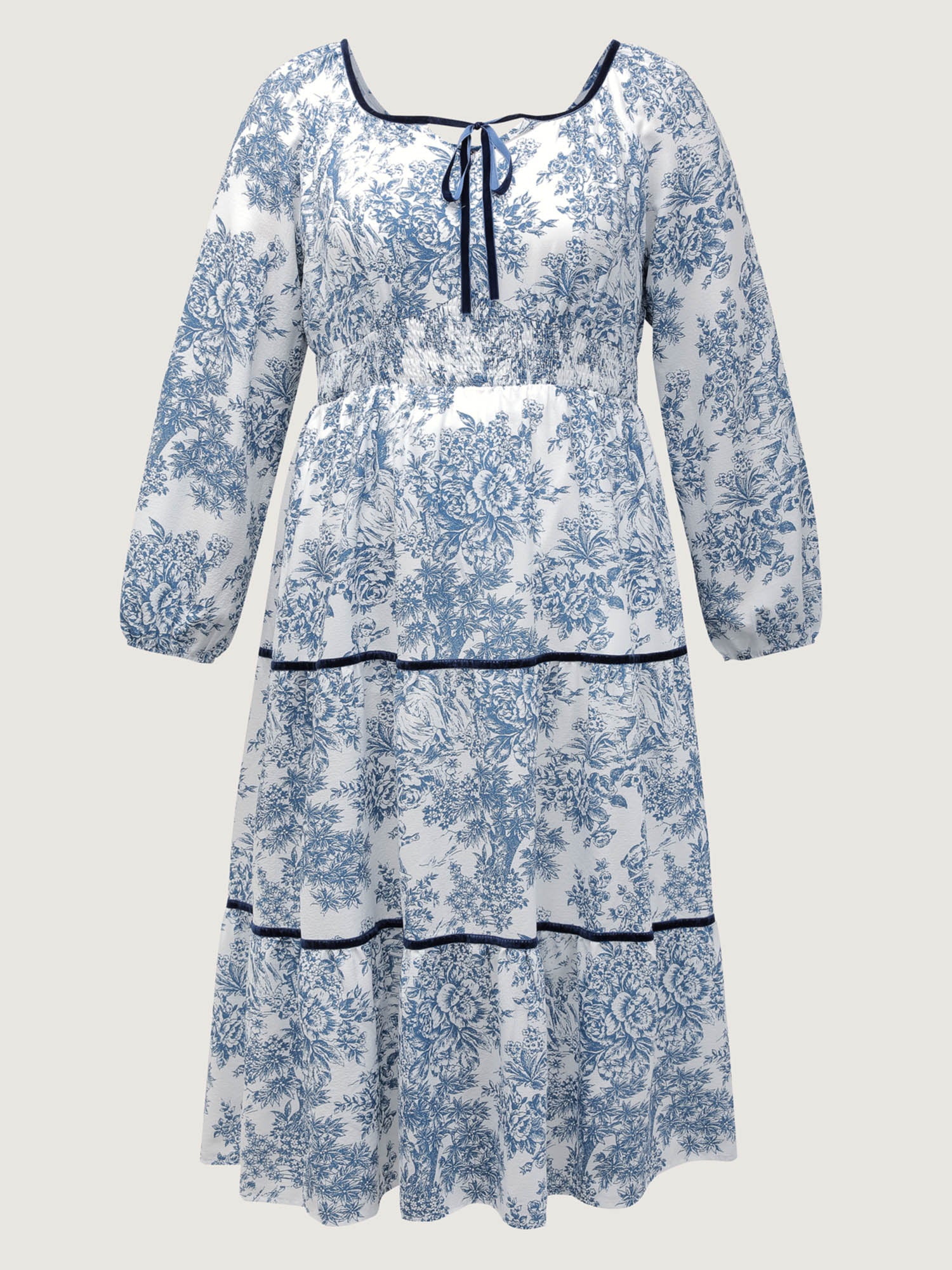 Toile de Jouy Neck-Tie Midi Dress-Sweetccc