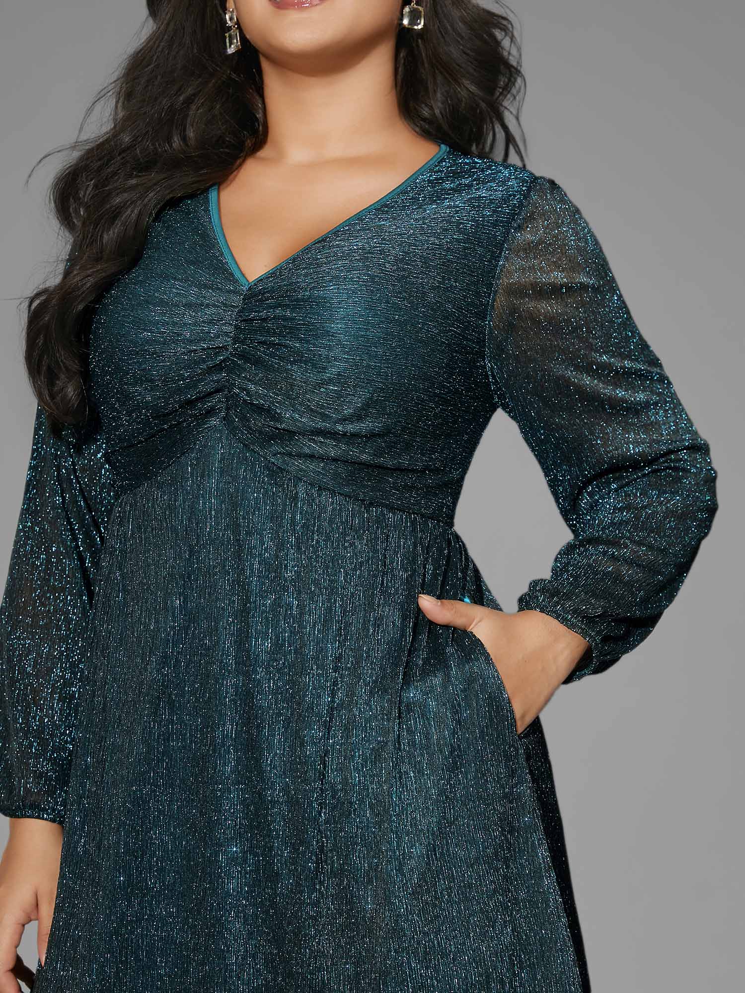 Luxe V Neck Ruched Mesh Dress-Sweetccc