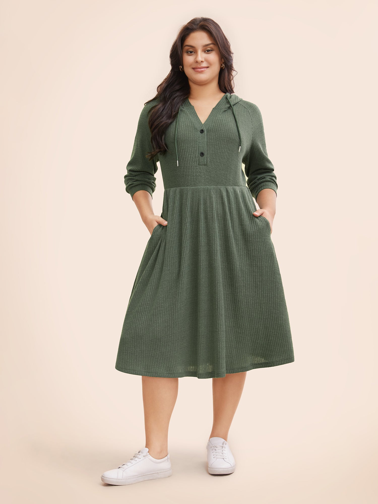 Texture Drawstring Hooded Pocket Dress-Sweetccc