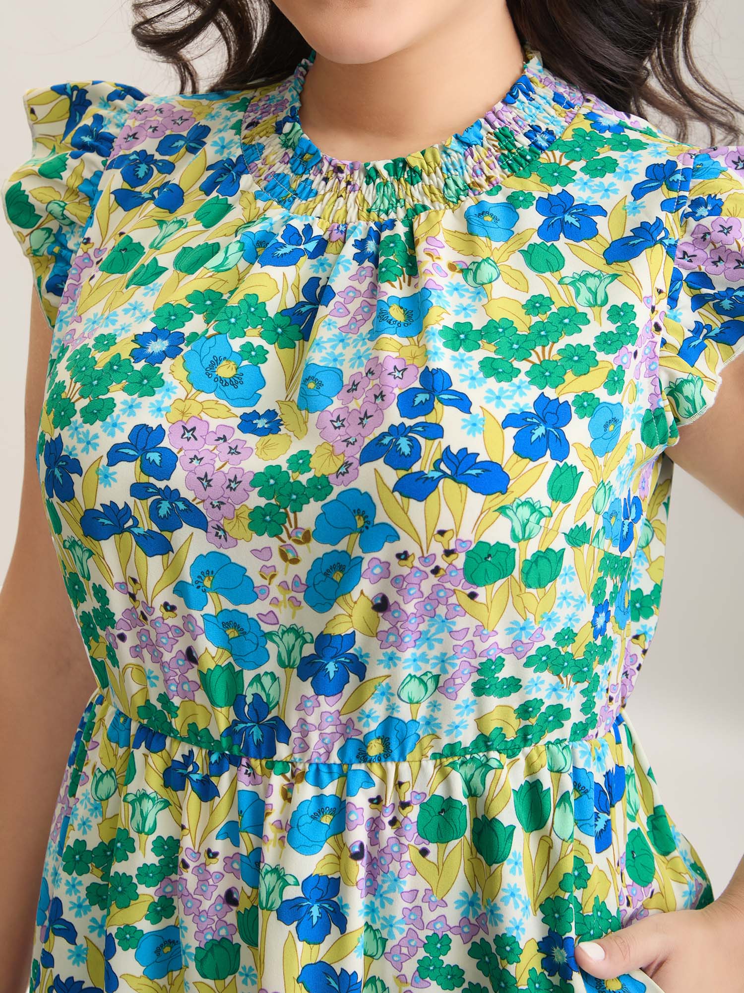 Floral Print Shirred Pockets Midi Dress-Sweetccc