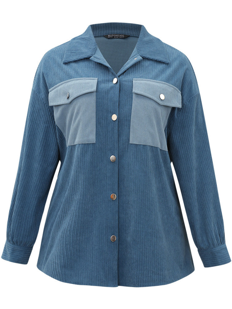 Two Tone Flap Pocket Button Up Corduroy Coat-Sweetccc