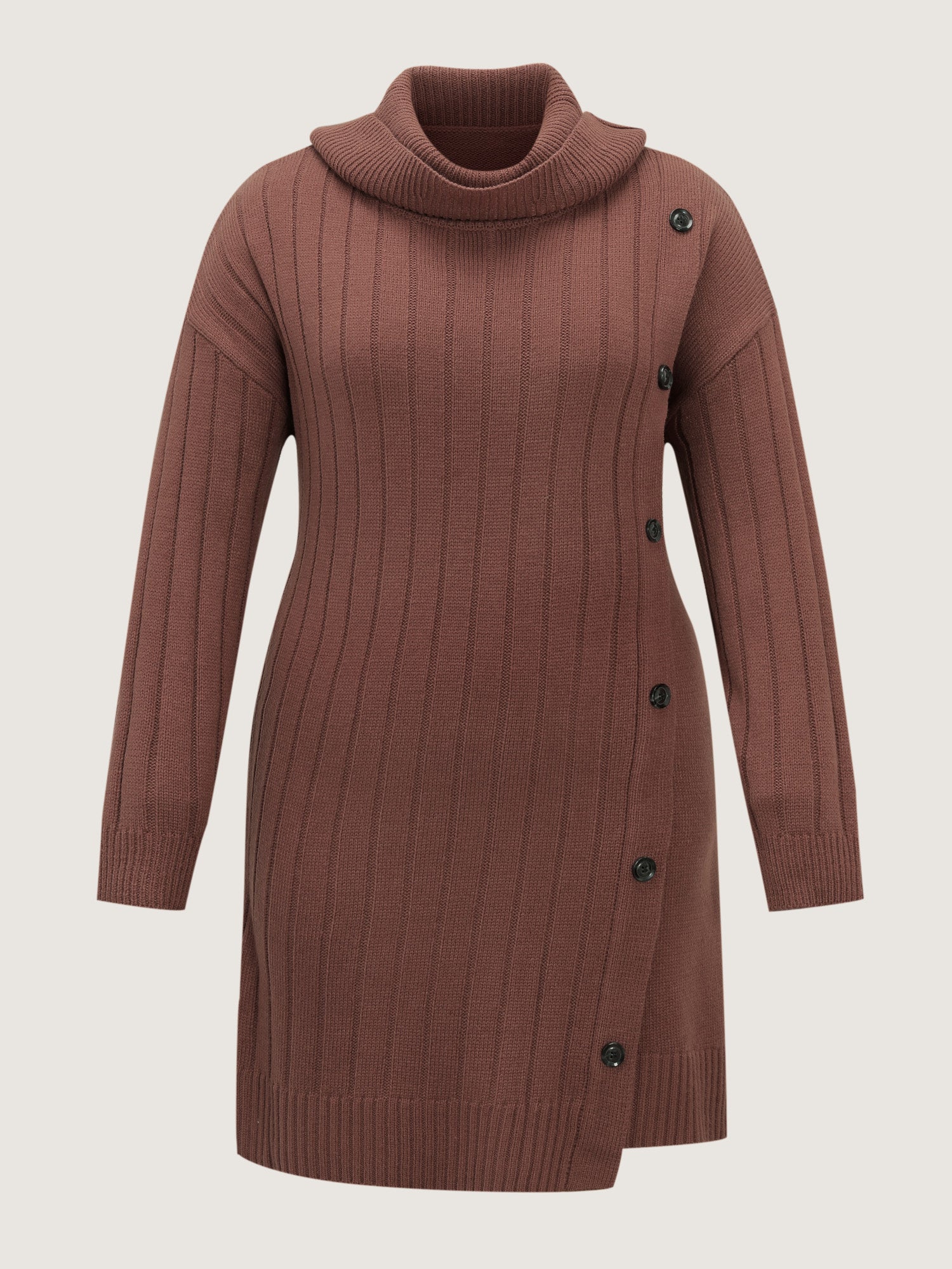 Textured Turtleneck Button Wrap Sweater Dress-Sweetccc