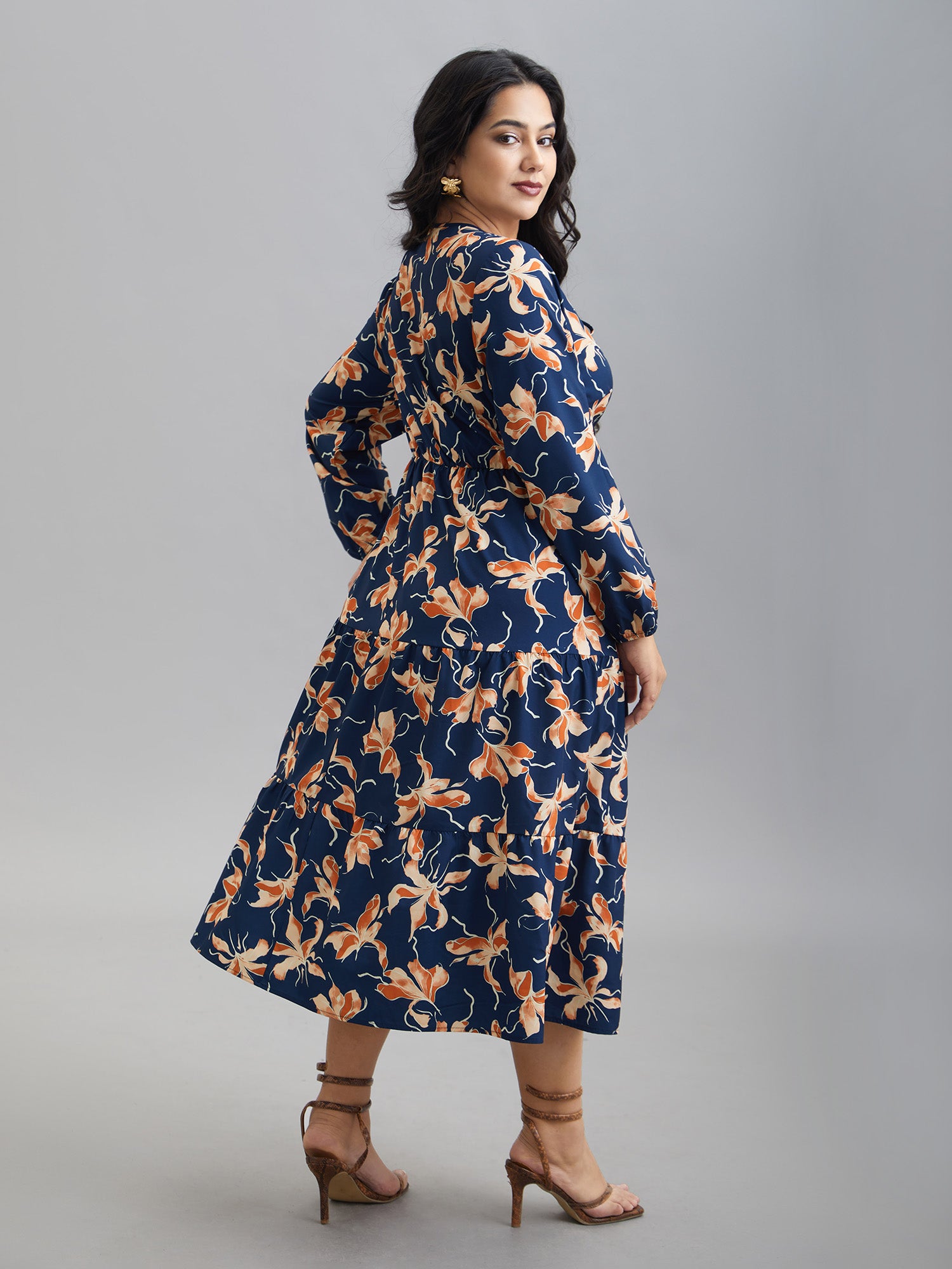 Tropical Flower Print Pockets Waist-Tie Midi Dress-Sweetccc