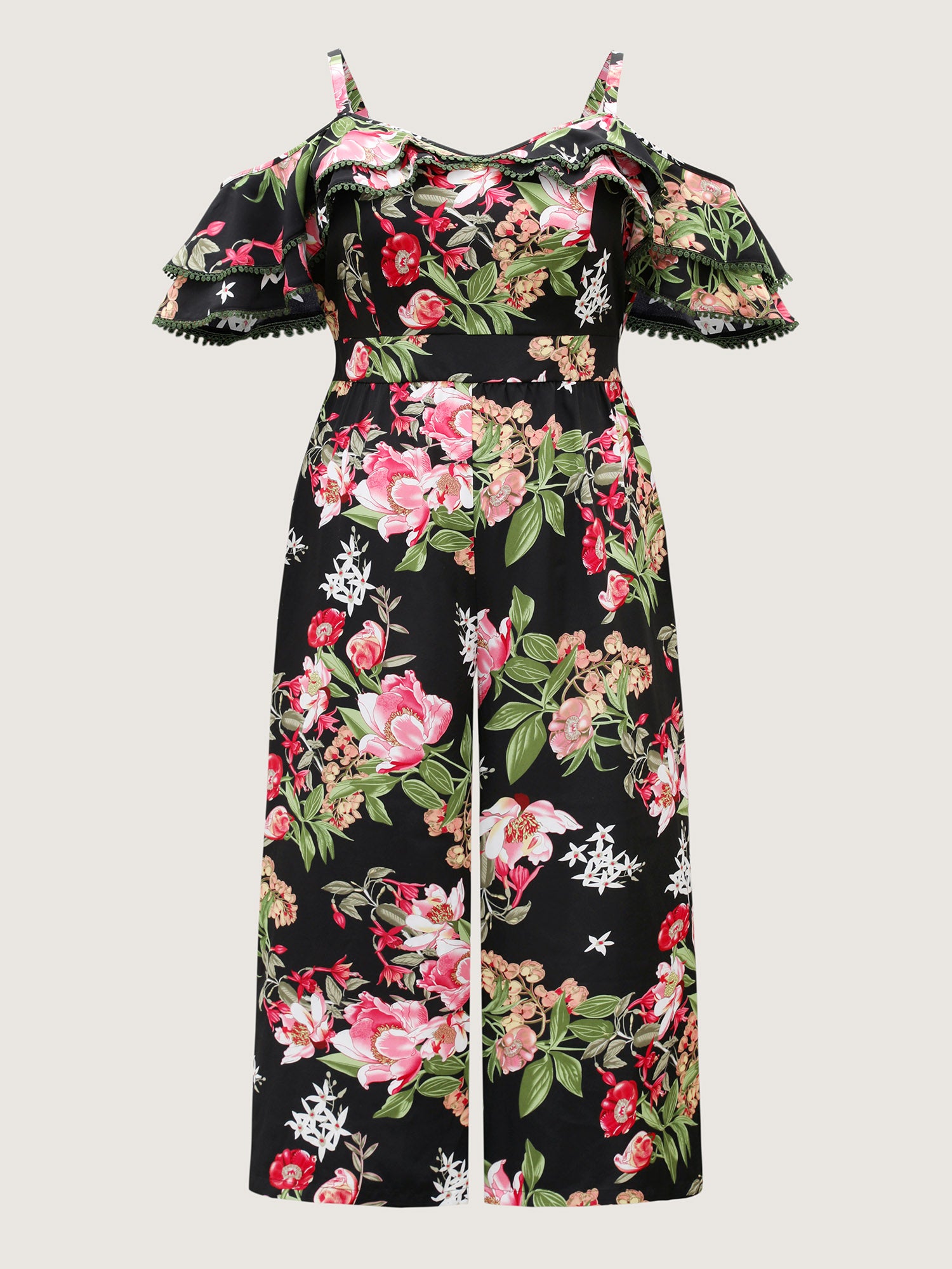 Floral Print Off-Shoulder Wide-Leg Jumpsuit-Sweetccc