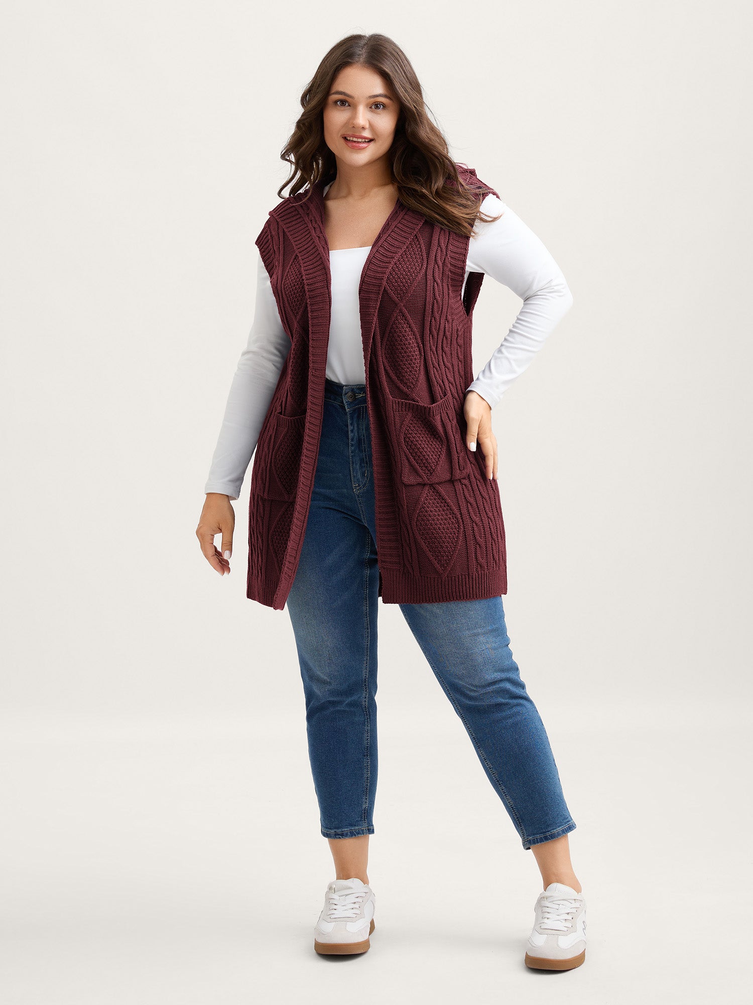 Twisted Hooded Sleeveless Knit Cardigan-Sweetccc