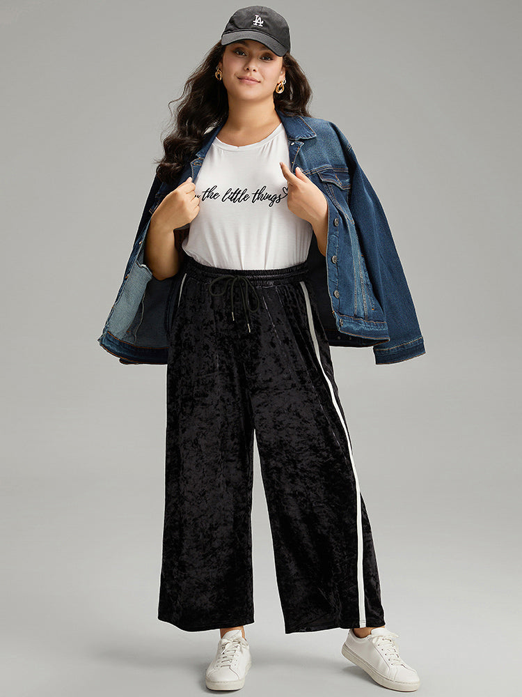 Velvet Contrast Webbing Elastic Waist Sweatpants-Sweetccc