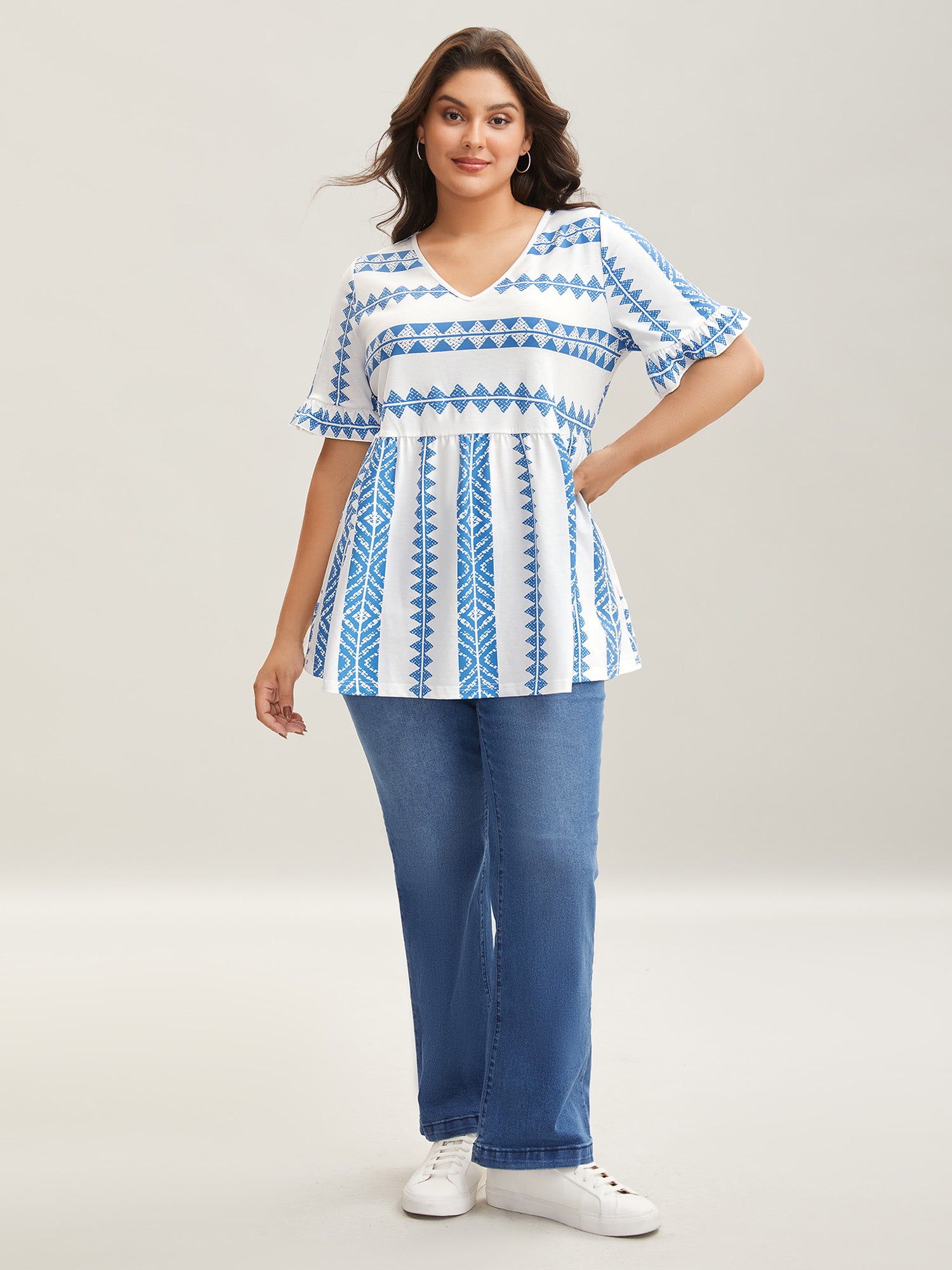 Tropical Stripes Pleated Knit Top-Sweetccc