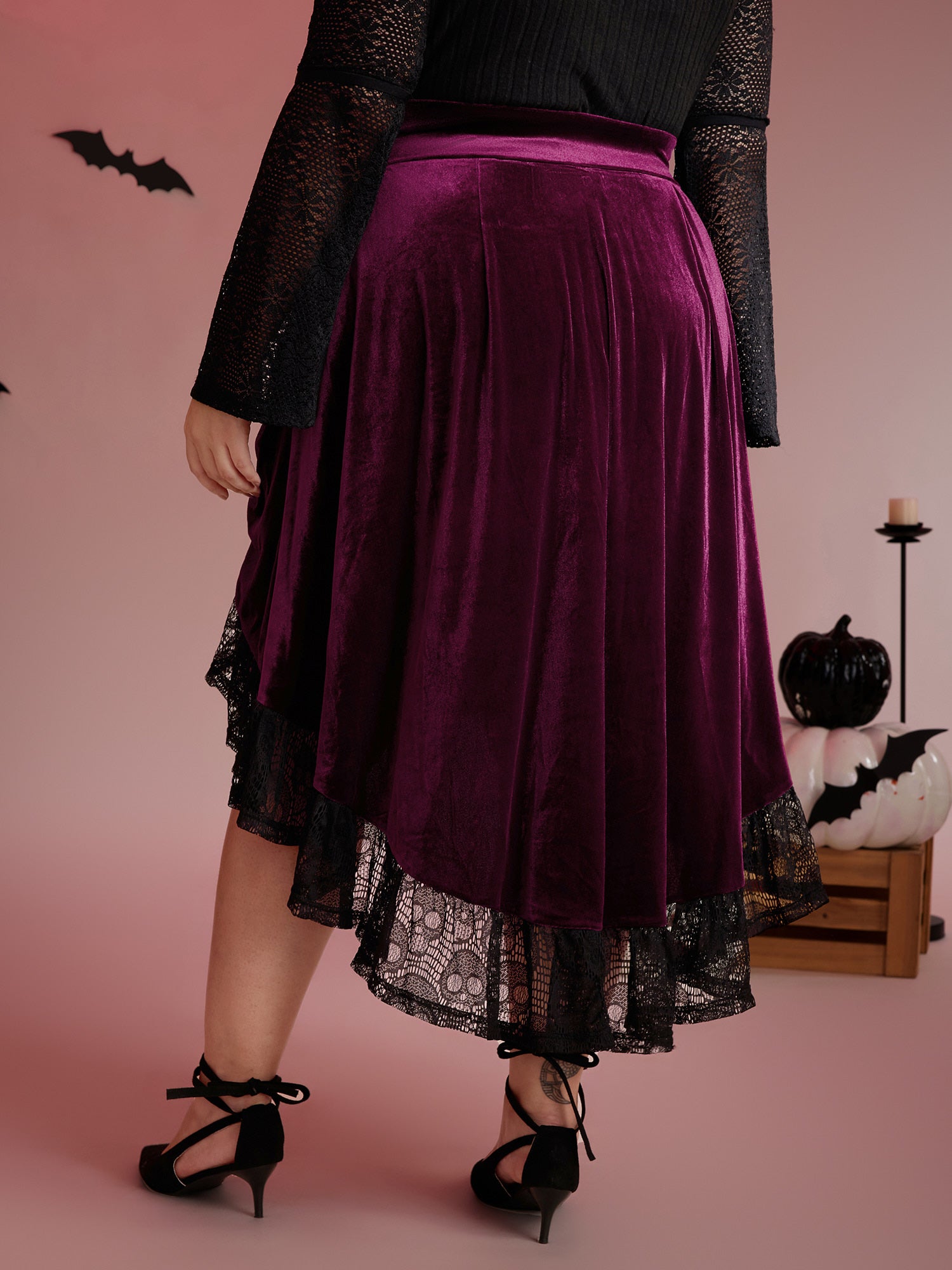 Velvet Lace Ruffled Gathered Midi Skirt-Sweetccc